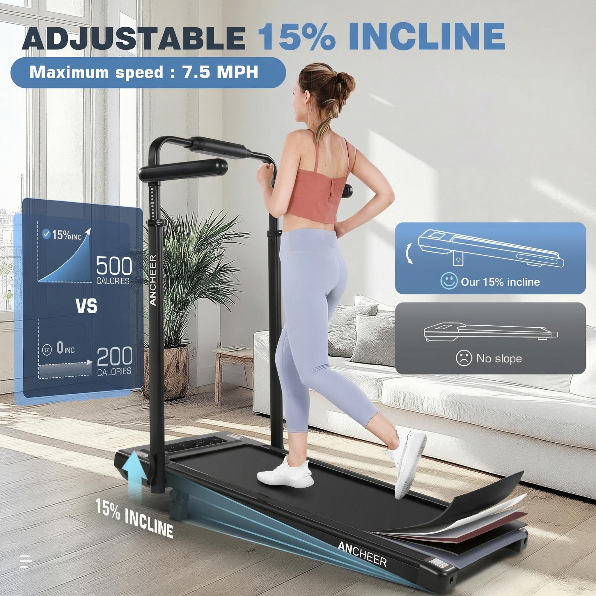 YESOUL Treadmill for Seniors with Long Handrails, Emergency Stop Button thumbnail 10