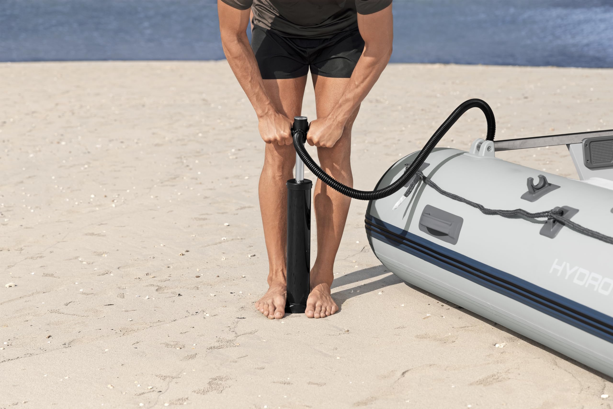 Bestway Hydro Force Sportboot Komplett-Set Beacon Elite, 335 x 160 x 47 cm, 5 Personen, bis 640 kg, TriTech-Material, Aluminium-Sitzbank, 15-PS-Motorhalterung, GS-Zertifiziert, Ruder, Pumpe, Tasche