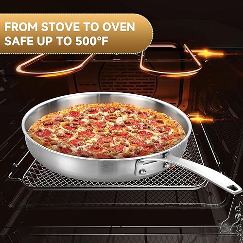 Miniatura 4 de Inqibee Juego de 3 sartenes de acero inoxidable de tres capas de 8.5-10-12 pulgadas con tapa, sartenes, sartenes de inducción, juego de ollas y