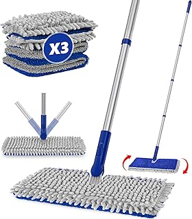 2-Sided Microfiber Dust Mop: Dry Flat Wall Mop for Hardwood Floors with 3 Reusable Pads Reversible Head for Apartment Kitchen Tile Laminate Pet Hair Cleaning