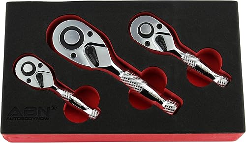 ABN Stubby - Juego de 3 herramientas de trinquete de rueda de pulgar con accionamiento de 3/8 1/4 1/2 pulgadas, herramientas de mano corta de 72