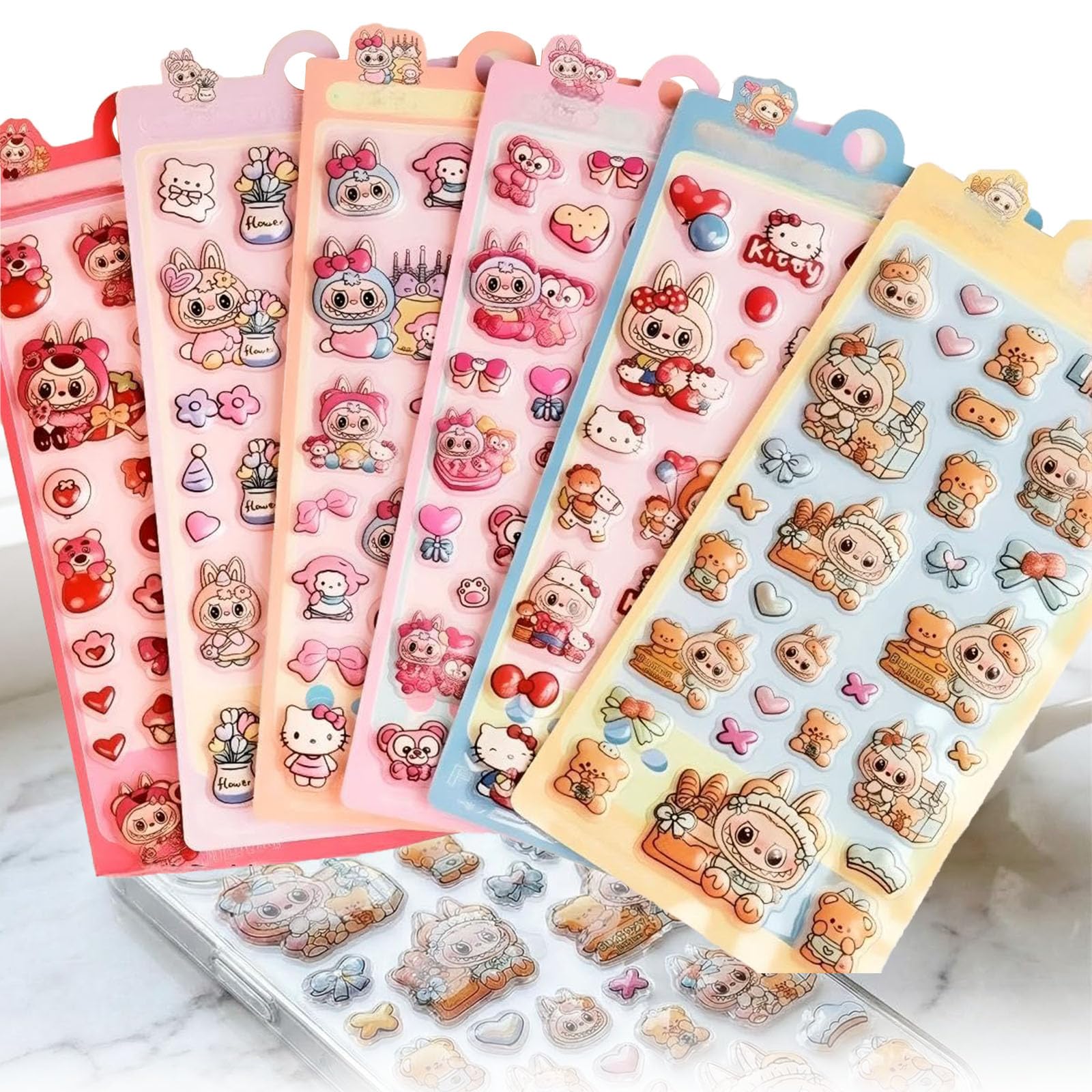 Minarena 3D Sticker Set, 6 Sheets Puffy Embossed