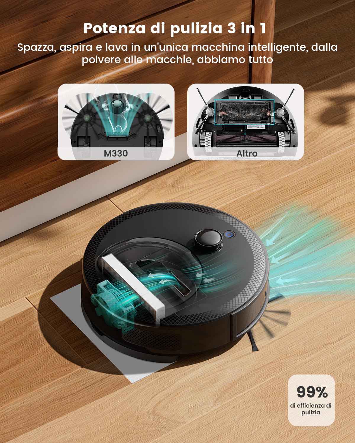 LEFANT M330 Robot Aspirapolvere con Mappatura, 5000Pa, 150min, Navigazione dToF, Evitamento ostacoli PSD, Area virtuale, WiFi/Alexa 2,4GHz e 5GHz, Nero