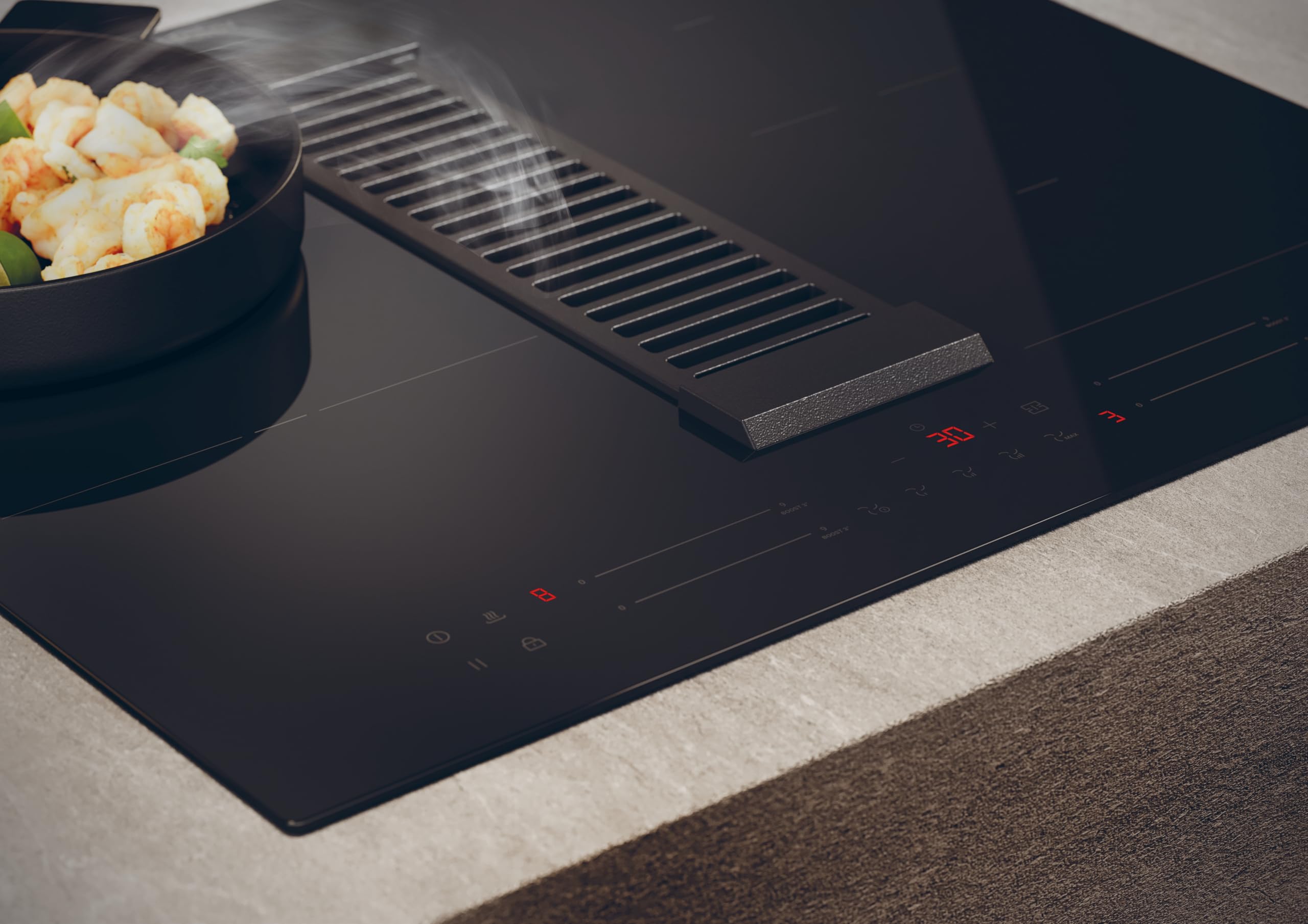 Haier Series 6 HAIH6IEMCF Placa de Inducción con extracción, 4 Zonas Flex, Ancho 60cm, Control deslizante "Multislider" Potencia total 7,4kW, 9 niveles de potencia + Booster, 4 Zonas, Negro