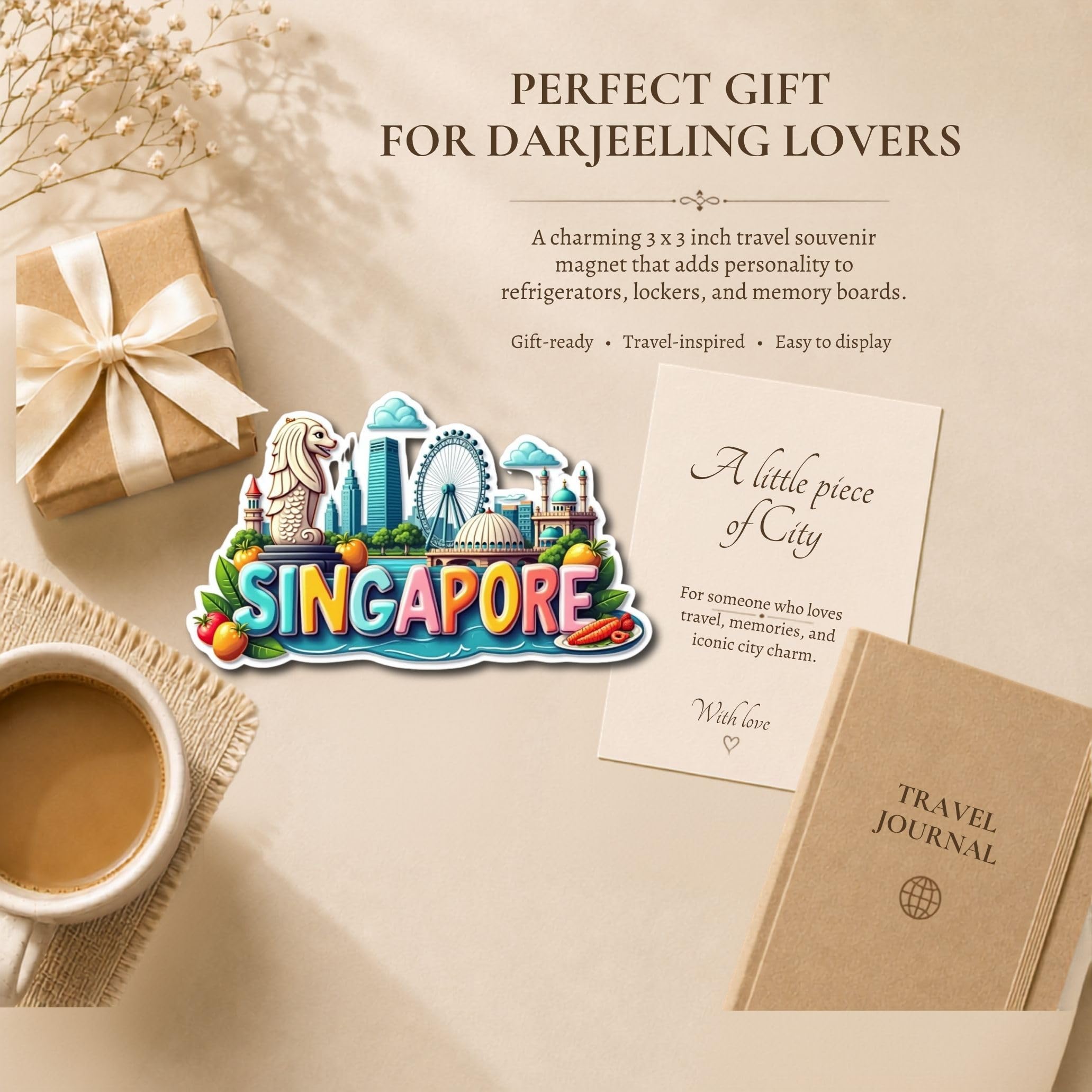 Giftoday Singapore Country Theme Souvenir Wooden Fridge Magnet for Refrigerator - Singapore Printed Magnet for Office, Kitchen and Home Decor | Perfect Souvenir Gift | Pack of 1 | Size 3x3 Inchs 3