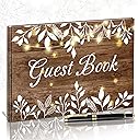 Wood Grain Wedding Guest Book with Pen for Wedding Decor Birthday Rustic Leaves Visitors Book for Anniversary Funeral White Leaves Bridal Shower Wood Grain Guestbook Signing Rustic Decor