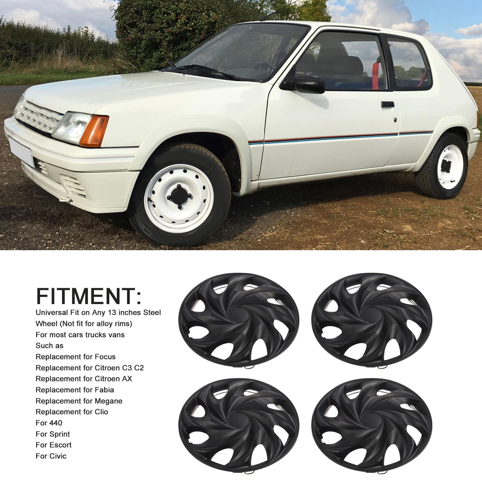 Haofy Copricerchi da 15 Pollici a Scatto, 4 Pezzi, Neri, Universali, Adatti per Auto, Camion, Furgoni, Facile Installazione in Pochi Minuti, Materiale Plastico ABS, Resistente Ai Graffi, Sostituzione