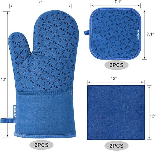 Miniatura 9 de KEGOUU Juego de 6 guantes de horno y soportes para ollas, guantes de horno de cocina de alta resistencia al calor, 500 grados extra largos y