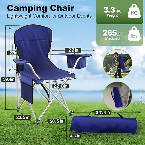 Miniatura 2 de Sillas plegables de camping Oxford 600D, silla portátil para exteriores con bolsa refrigeradora, portavasos y bolsillo de almacenamiento para
