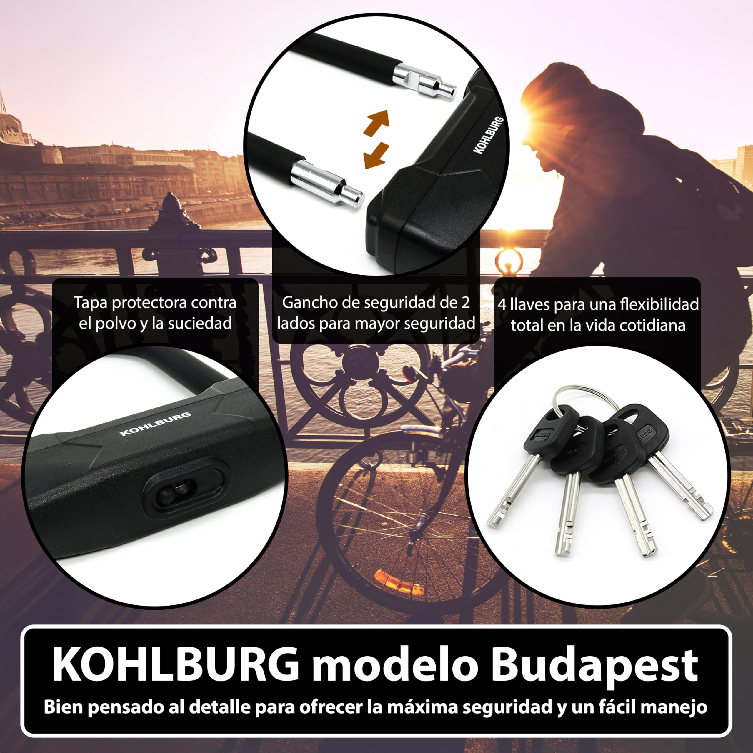 KOHLBURG Pequeño & ligero antirrobo de horquilla de seguridad con 4 llaves