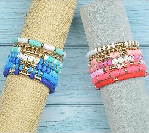Miniatura 7 de Kit de pulseras de cuentas de arcilla azul para mujer, kit de pulseras de la amistad, cuentas doradas para pulseras de dijes, fabricación de joyas