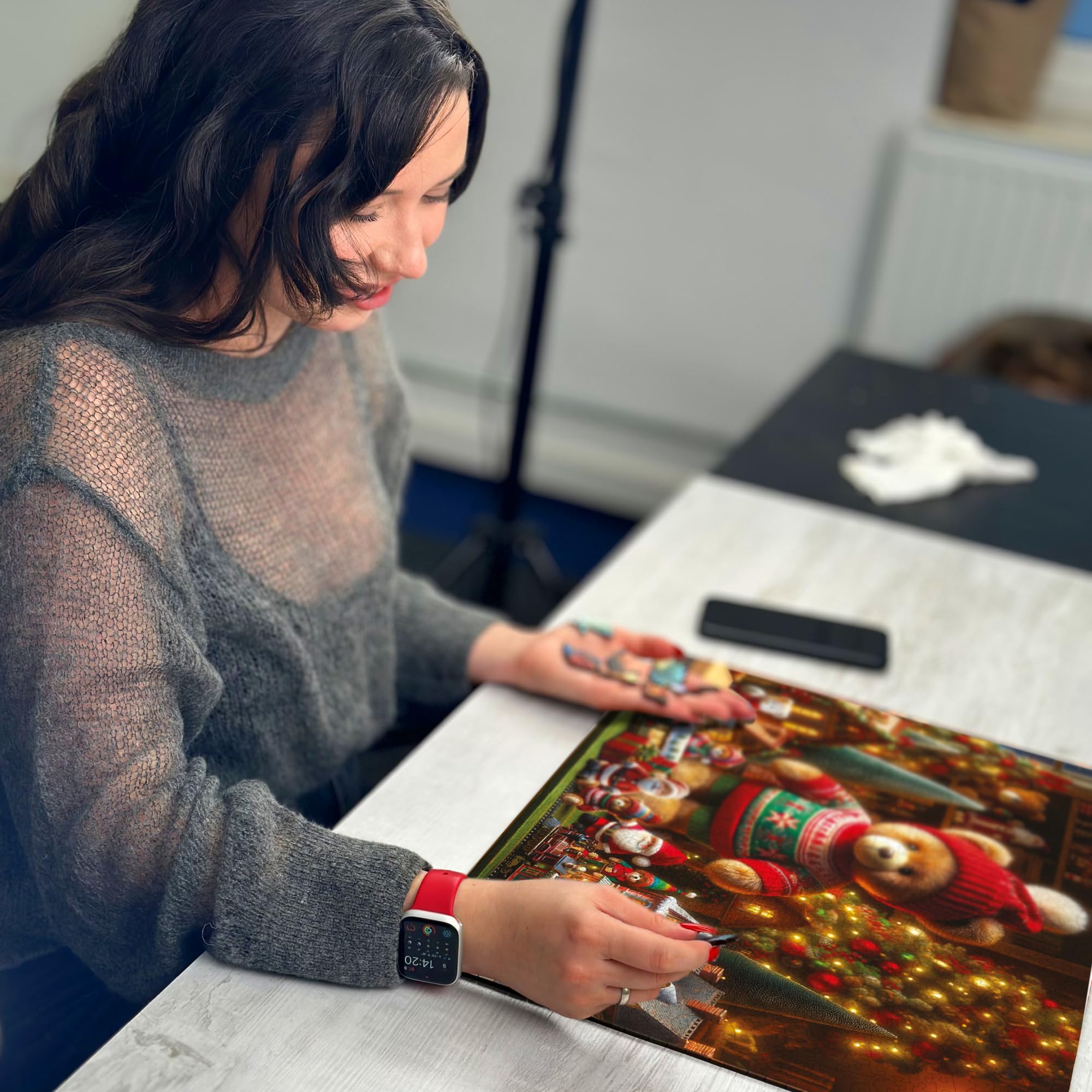 WOODEN.CITY Drewniane puzzle bożonarodzeniowe, 1000 elementów, świąteczny miś, ze 100 unikalnymi figurkami o tematyce świątecznej, wyprodukowano w UE, idealne do rodzinnej zabawy i świątecznego