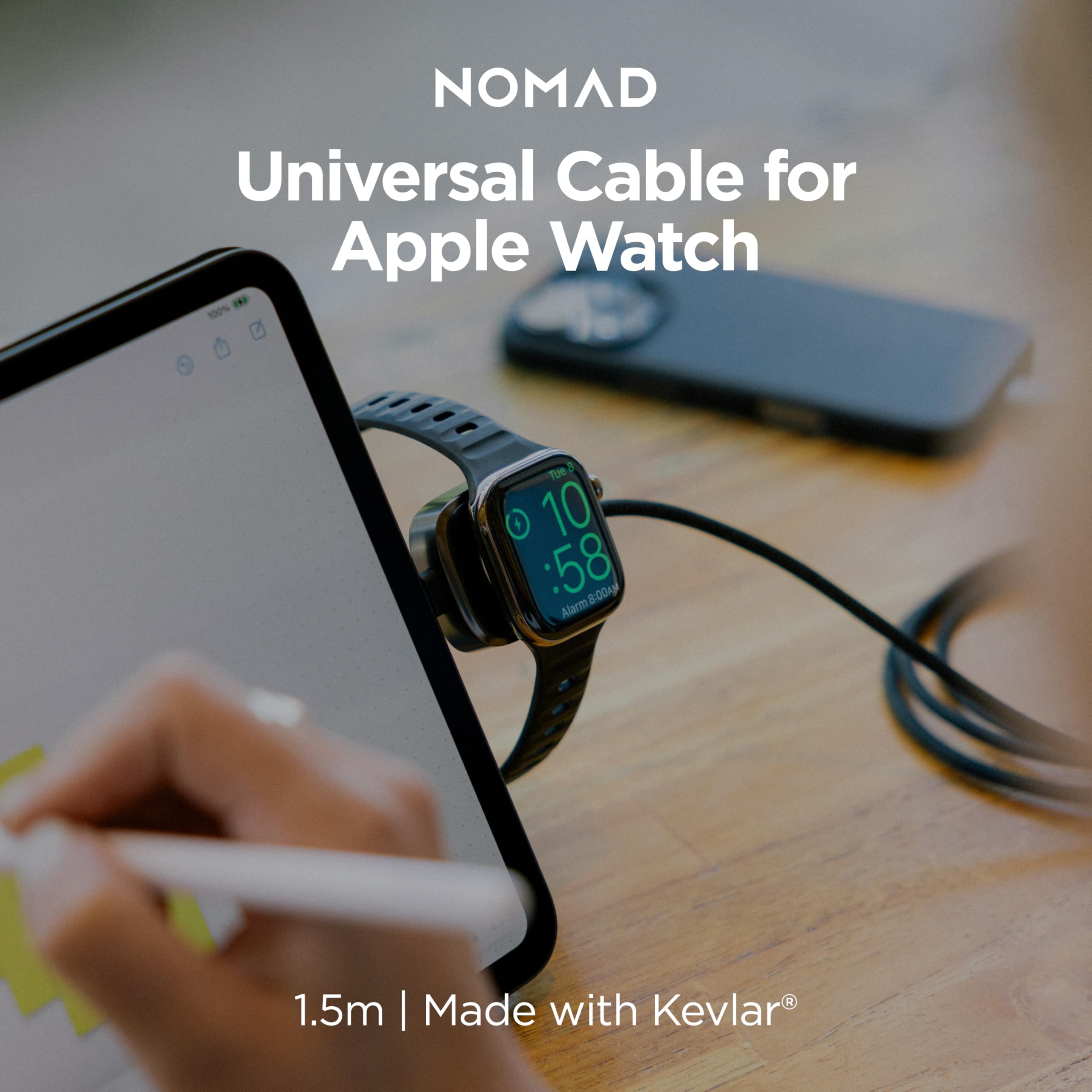 NOMAD Cavo di ricarica USB C per Apple Watch, 1,5 m, in carburo 2 in 1, cavo di ricarica USB C da 100 W per Apple Watch, AirPods e iPhone, cavi di ricarica universali di tipo C