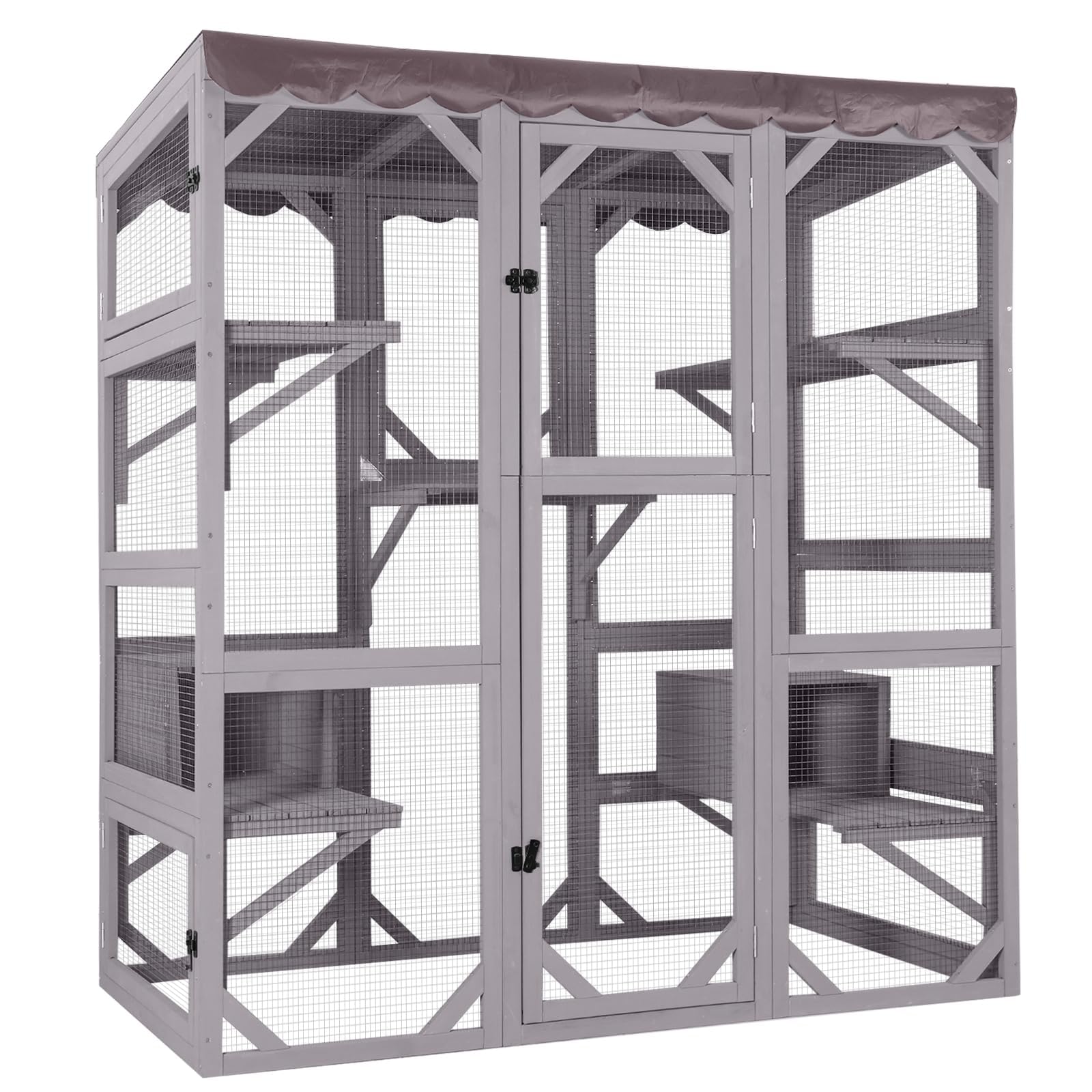 Caseta de madera para gatos de exterior e interior, gran recinto para gatos con ruedas, jaula Catio con tira de madera reforzada, techo impermeable (B Type-Medium, D Type)