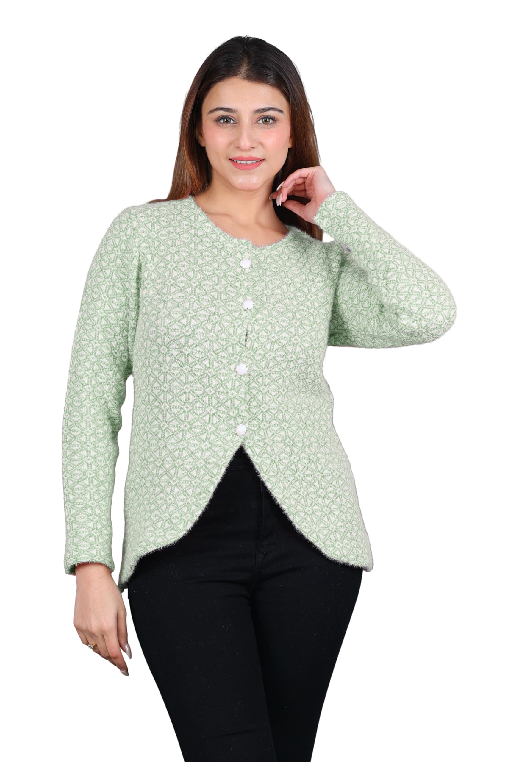 dadu dayal Women Woolen Round-Neck Self Design Cardigan Sweater for Winter Wear Full Sleeves Crop Design-picture-21