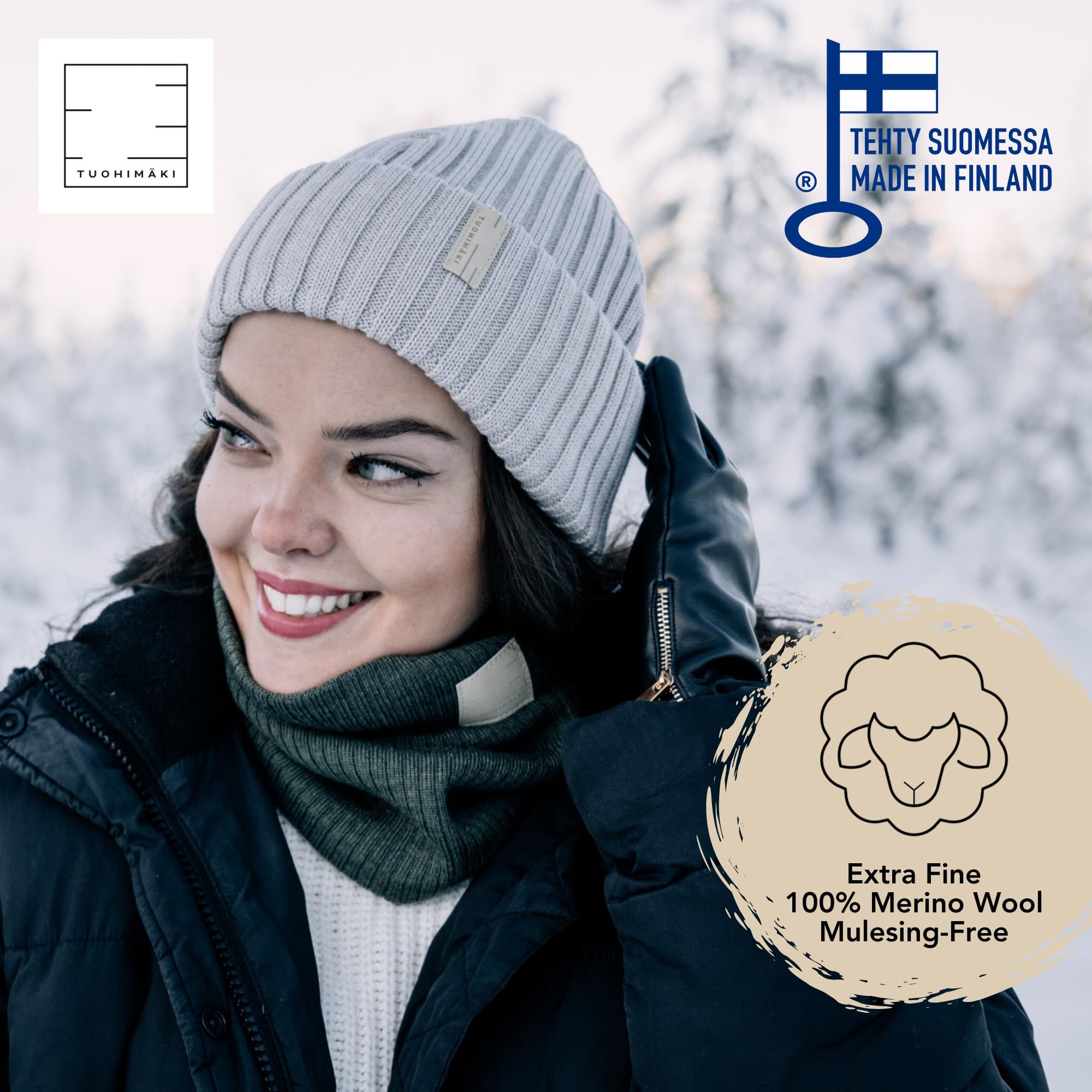Gorro de lana merino para hombre y mujer, 100 % lana merino extrafina, fabricado en Finlandia, gris, talla única, perfecto para días fríos, gorro de invierno para hombre, gorro de punto de merino