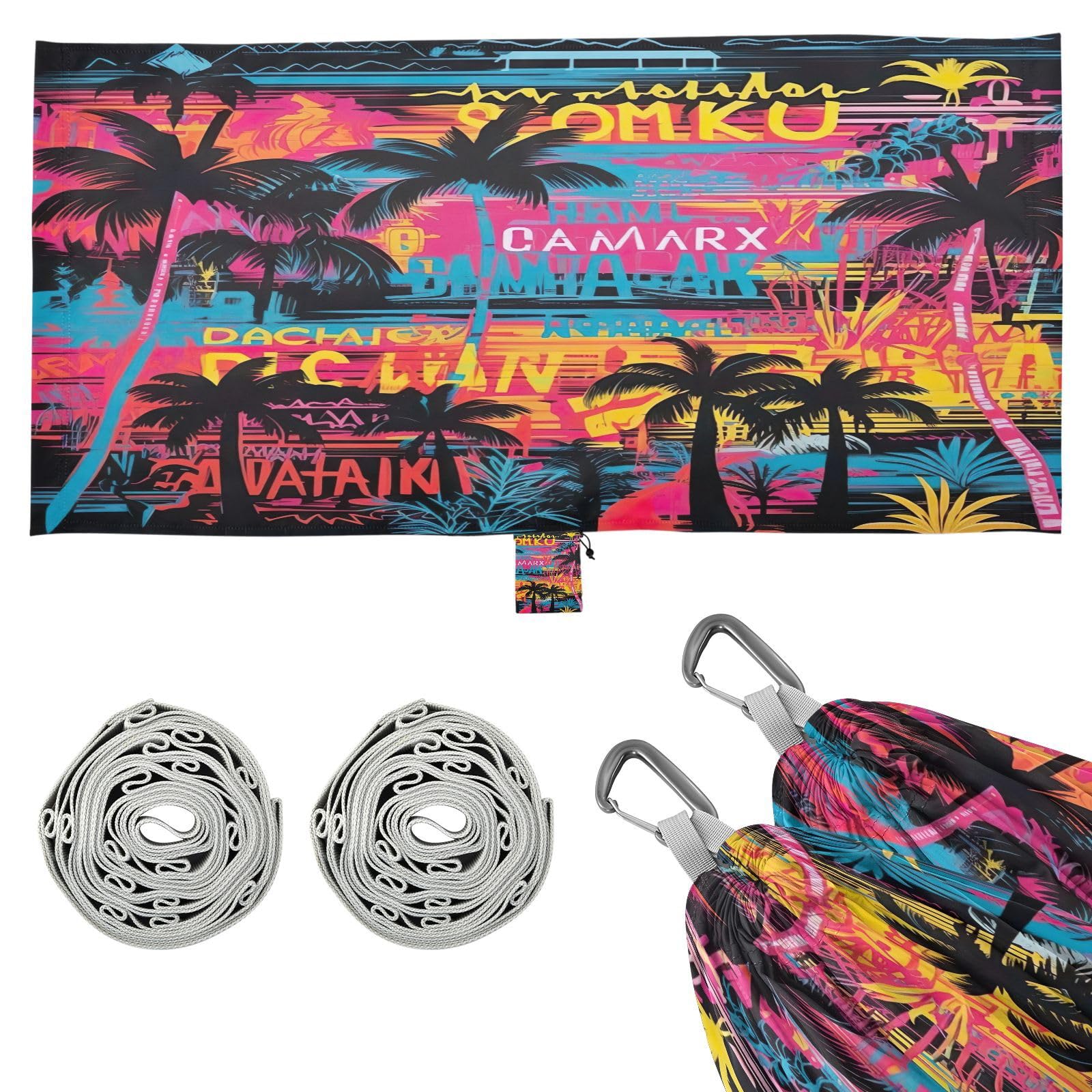 ATTX Tropical Palm Trees Camping Hammock - Lightweight & Portable Hammocks, Heavy Duty 330lbs Capacity for Indoor, Hiking, Backpacking, Travel, Backyard, Beach#496