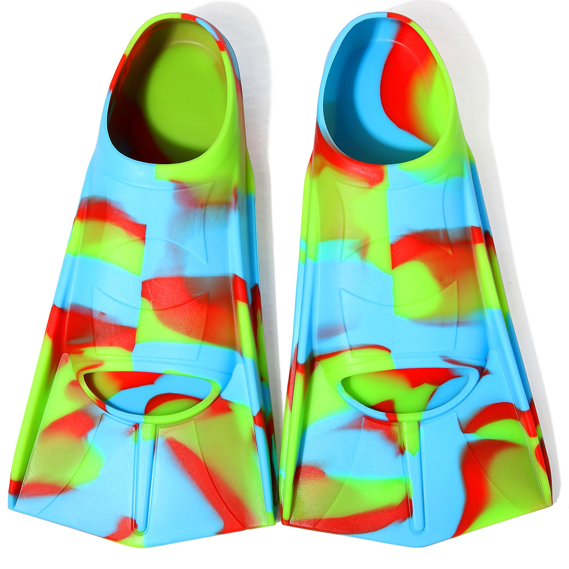 Fanwill Kids Swim Fins Short Swim Fins for Lap Swimming and Training for Kids Girls Boys (Colorful Sky Blue, XS(US 12-13.5))