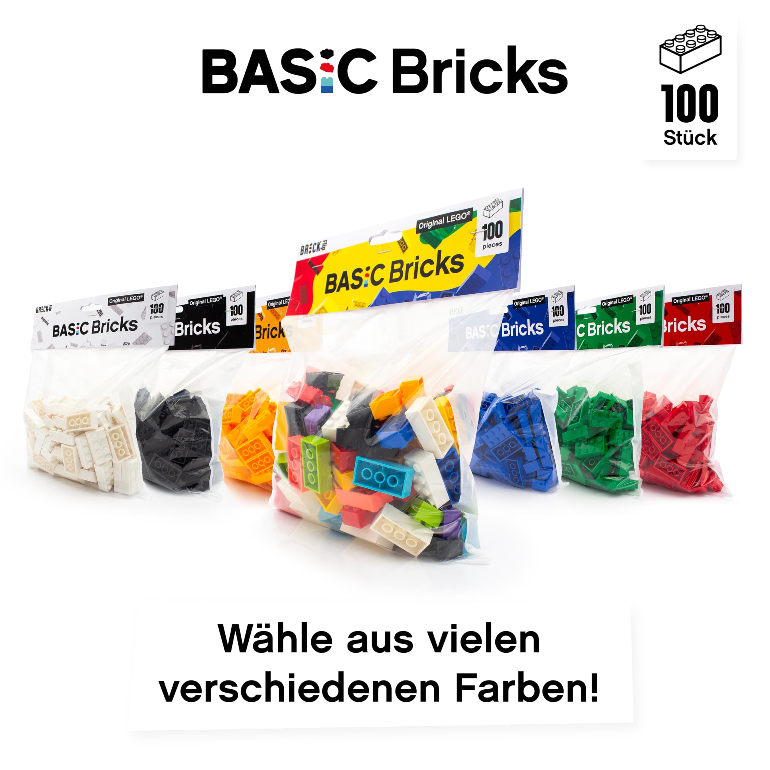 LEGO Steine 2x4 Bunt, 100 Stück - Einzelne LEGO Bausteine XXL, Grundbausteine für Legoplatten und Bausteine Classic Box, 8er Legosteine Classic ab 4 Jahre | Basic Bricks (3001)