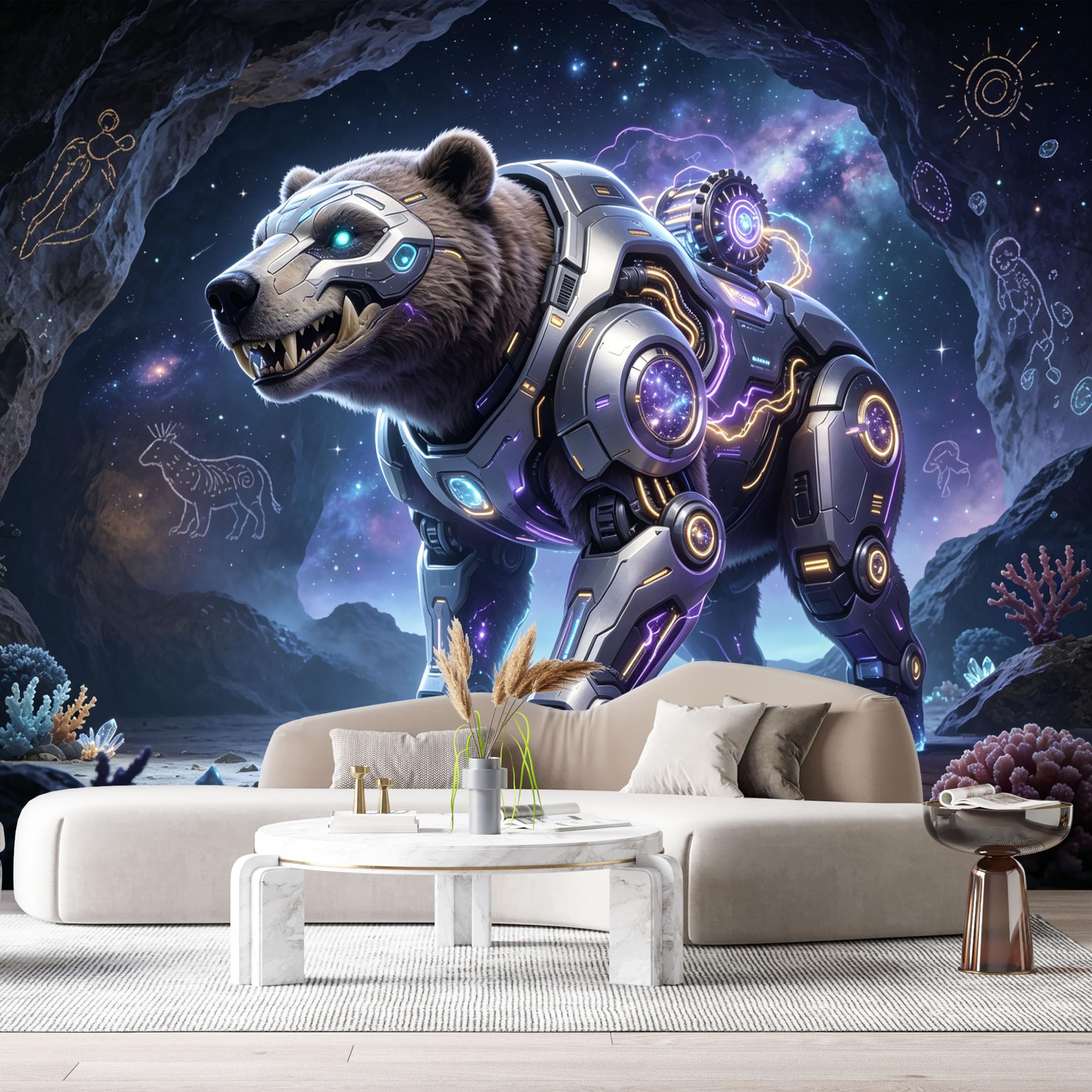 Custom Size Wall Mural Mechanical Armored Wild Beast SciFi Futuristic Neon Mech Wildlife SelfAdhesive Art Prints Removable Large Wallpaper Boy Bedroom Esports Game Room Tenant Room Studio