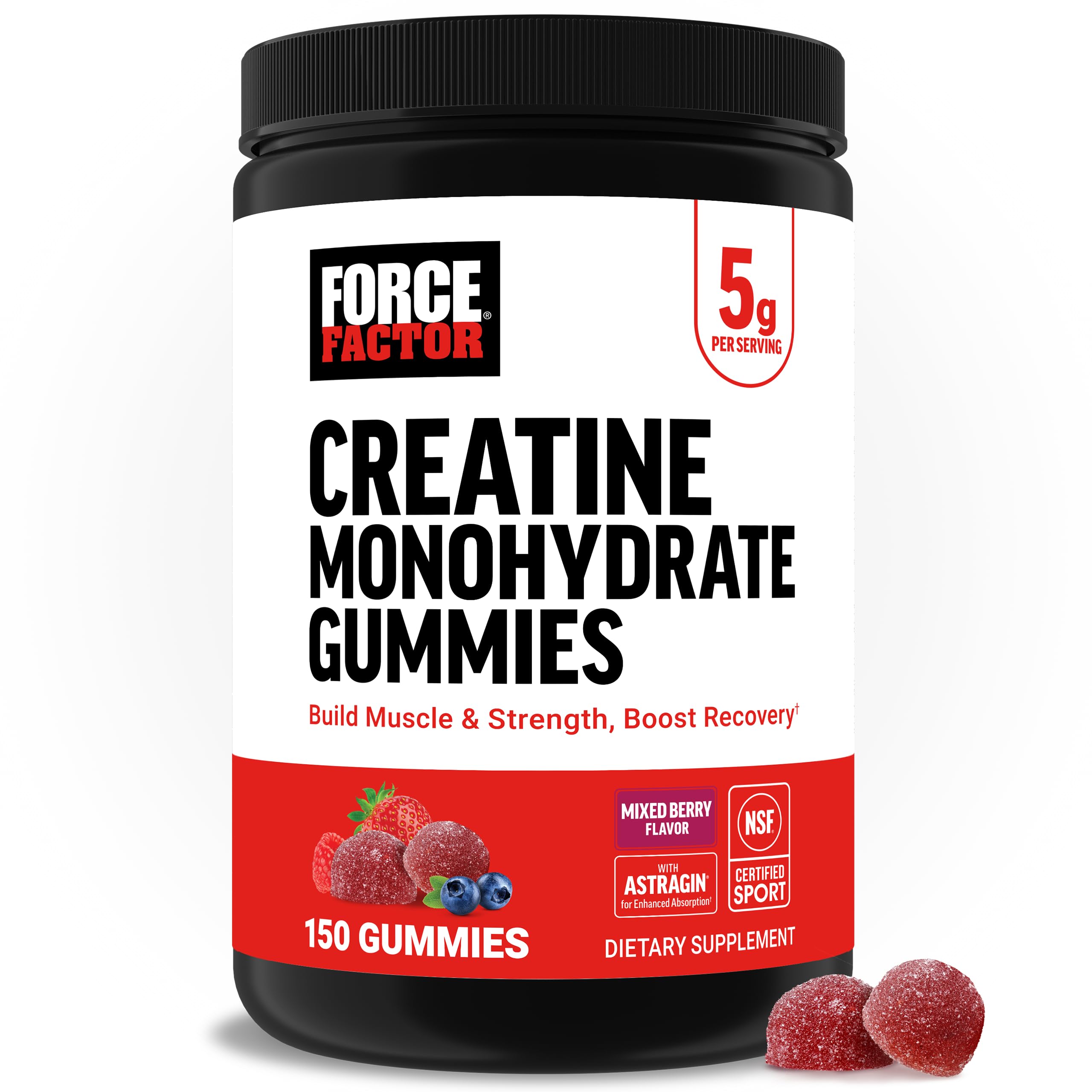 Creatine Monohydrate Gummies, NSF Certified, 5g Dose for Men & Women to Support Muscle, Strength, Recovery, Cognitive Health & Memory, Mixed Berry, 150 Gummies