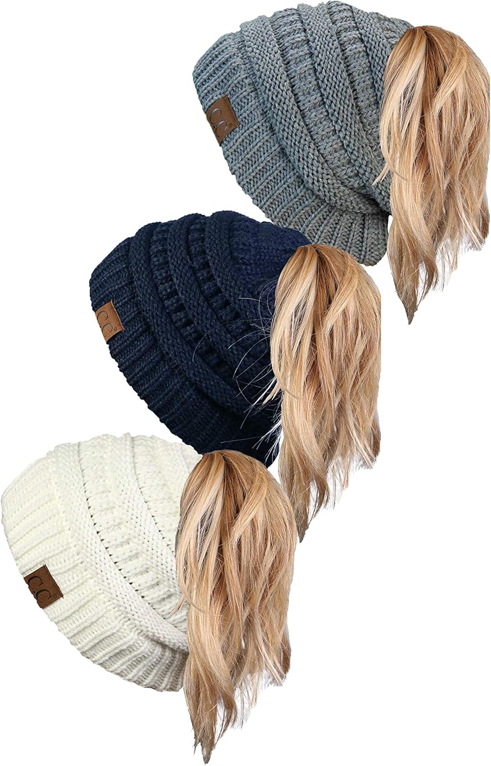 Funky Junque Beanietail 3-Pack: Ivory, Navy, Heather Grey
