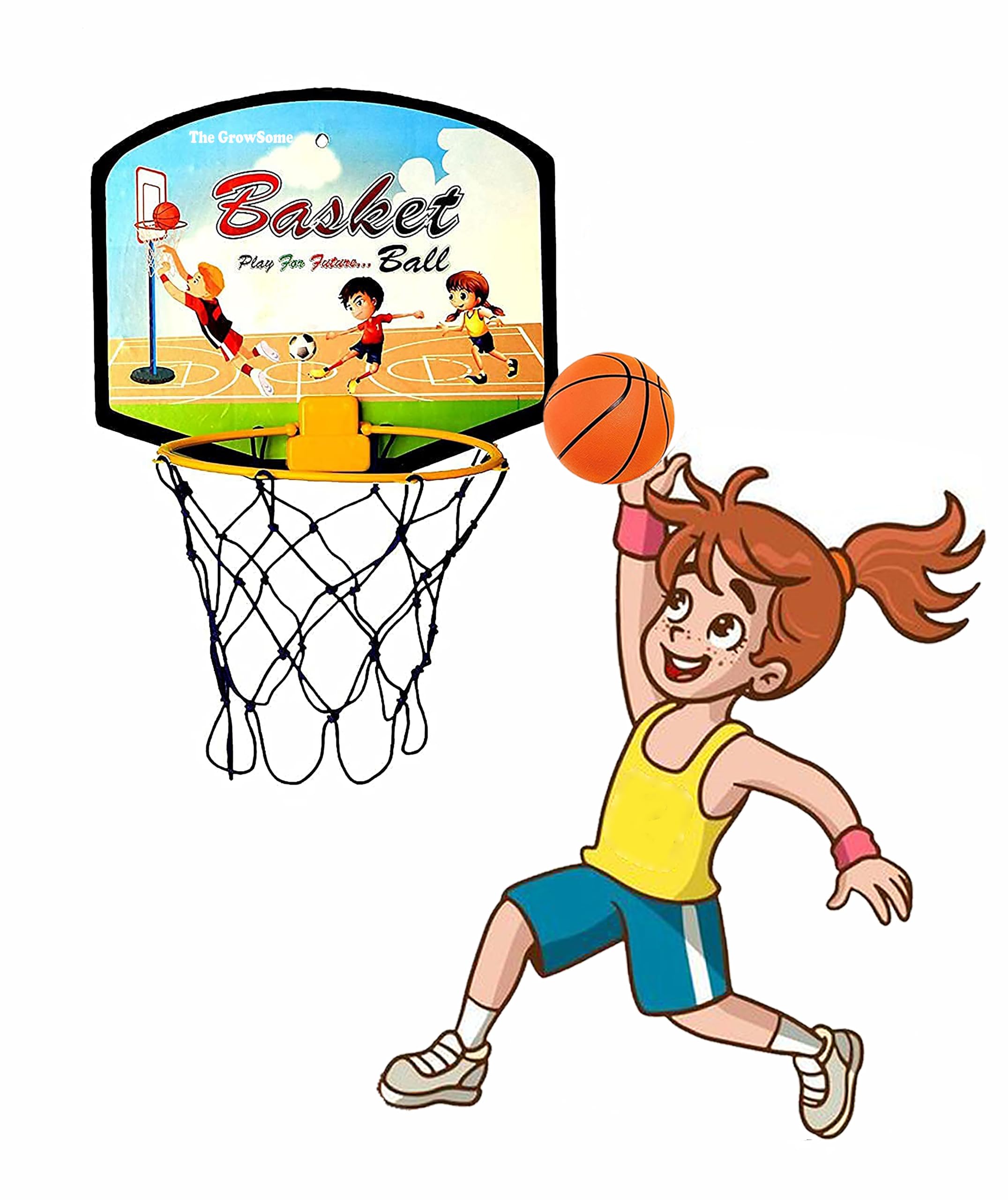 The GrowSome Toy Basket Ball for Kids| Kids Sports Basketball| Indoor Outdoor Games for Kid for Birthday/Return Gift Special for Child Portable Set with Hanging Board, Net, Ball, Tie (B0D58K6F67) Amazon Price History, Amazon Price Tracker