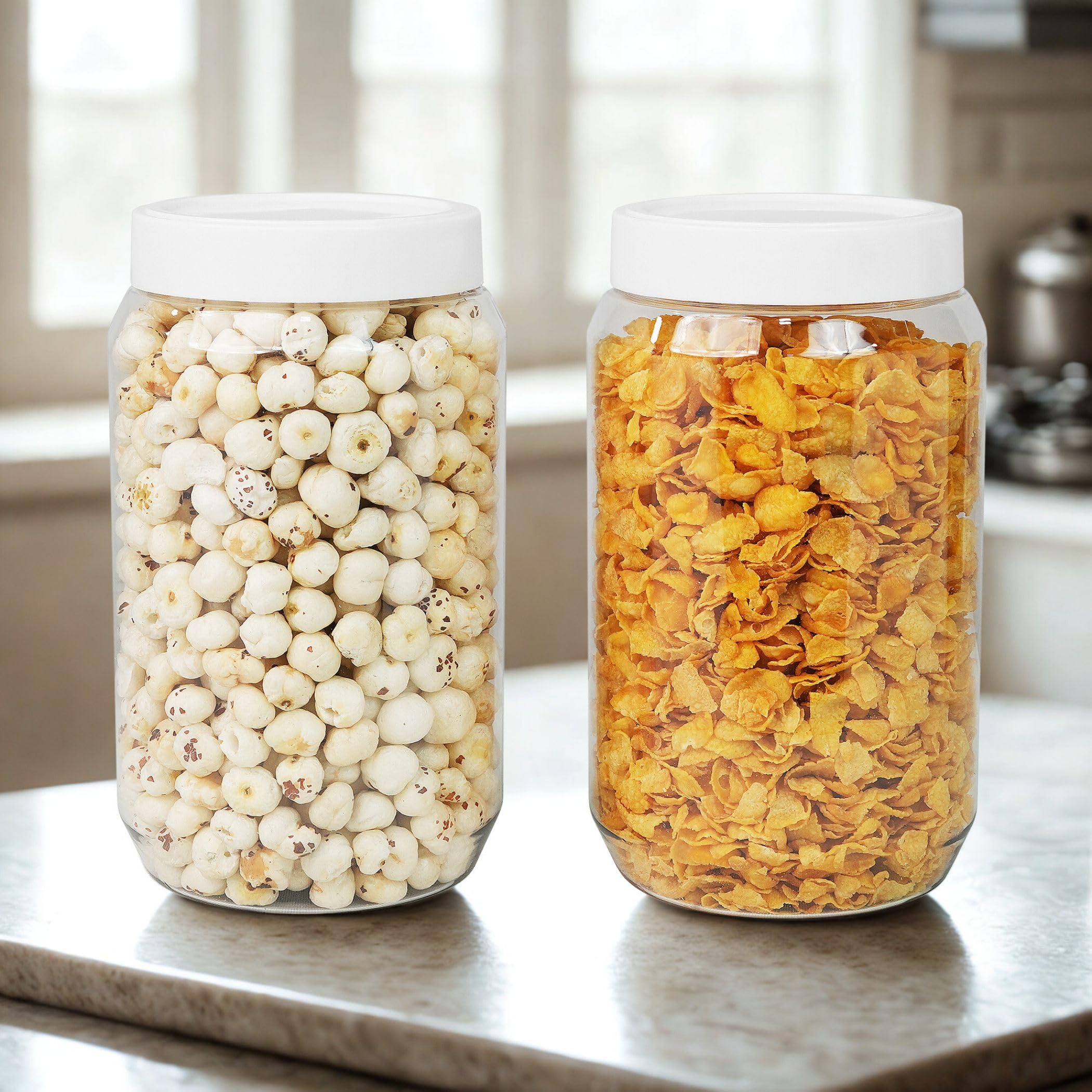 SCL Steelo Vistta Round Containers with White Screw Lid | BPA-Free Premium Plastic Kitchen Storage Jars | Durable, Airtight & Stackable | Ideal for Grains, Snacks, Pulses & More | 2 L, 2 pcs Set