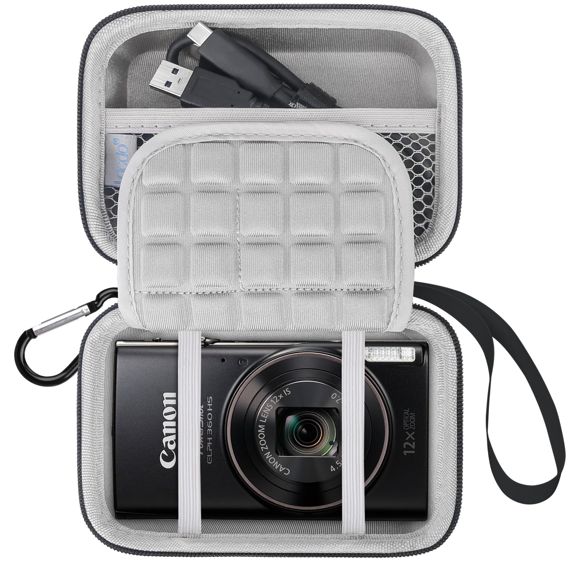 Lacdo Camera Carrying Case for Canon PowerShot ELPH 360/200/185/180/190/350, Sony Cyber-Shot DSC-W830/WX350/WX500/W810/W800 Digital Camera, Hard EVA