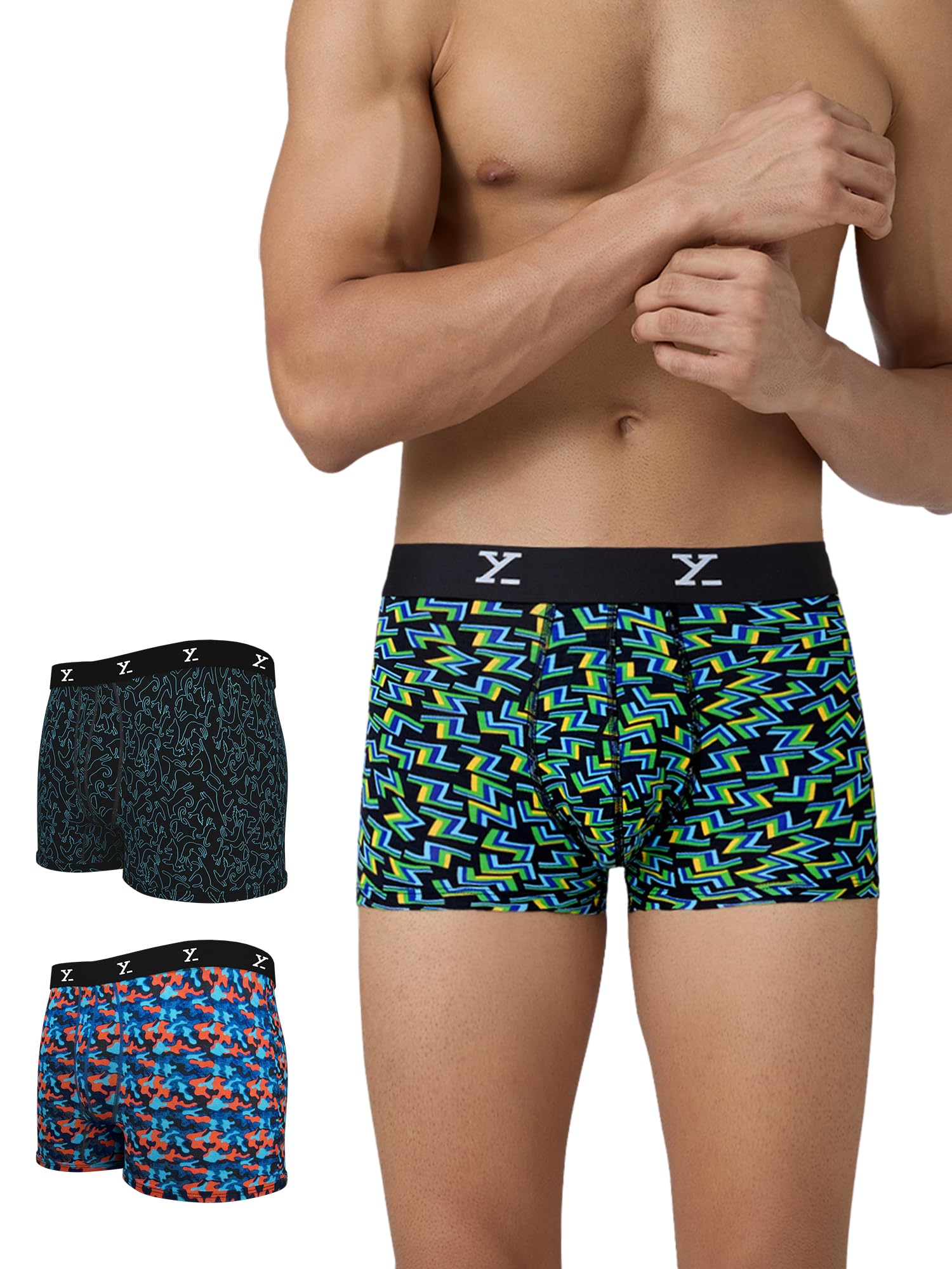 xyxx Men's Shuffle Micromodal Regular Fit Printed Antimicrobial Trunks with No Marks Waistband (Pack of 3)-picture-20