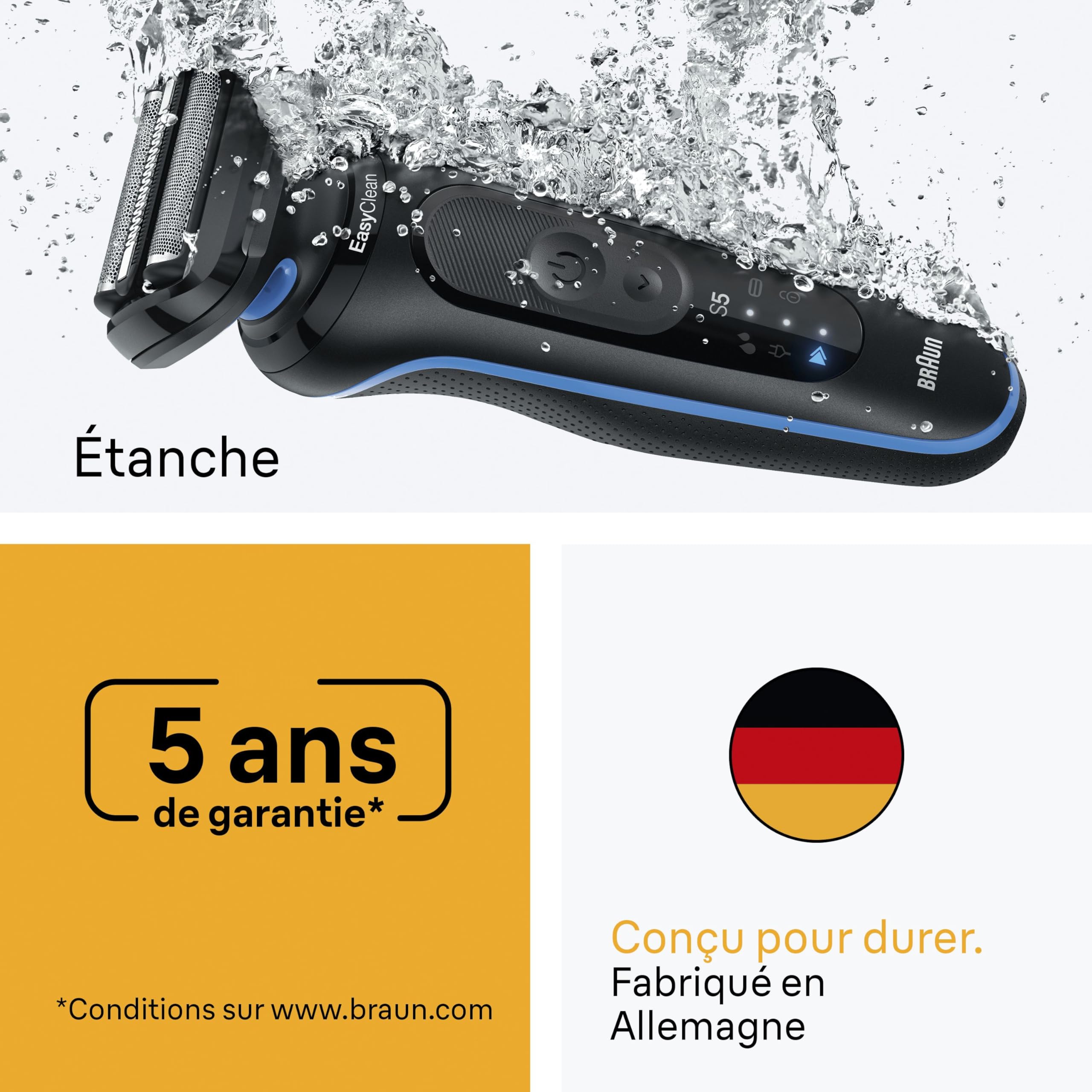 Braun Rasoir Electrique Homme Series 5 52-B7200CC Bleu, Etanche, Lames Flexibles Pour Raser Doucement Le Visage et La Barbe, 2 Modes De Rasage, Coffret Avec Station et Brosse De Nettoyage