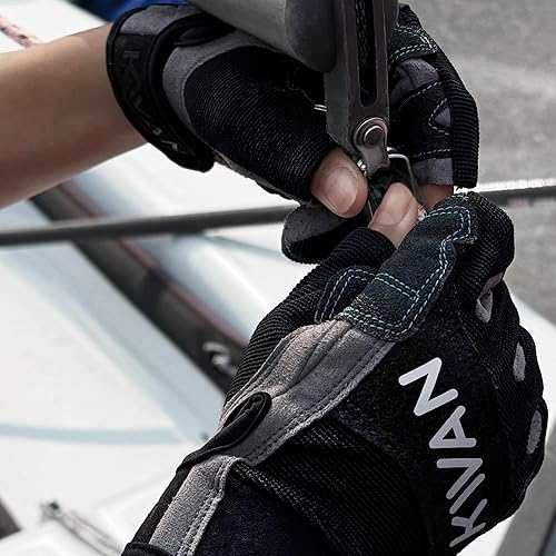 Miniatura 4 de KWAN Guantes de vela de 3 dedos para navegación, kayak, remo y esquí acuático, diseño de corte de dos dedos, refuerzo de triple capa, ajuste