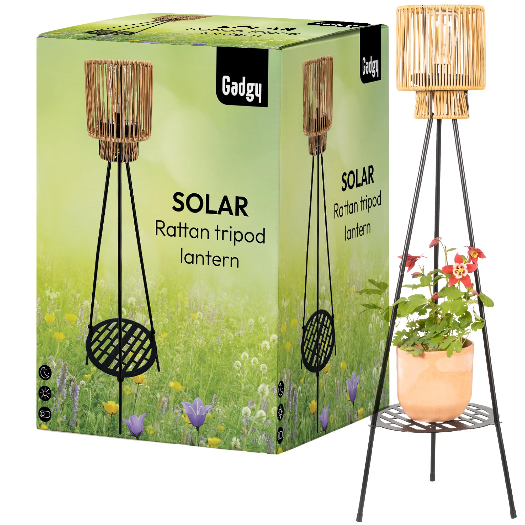 Gadgy Lampada da Terra Solare da Esterno con Portafiori | Lampada LED Impermeabile per Giardino, Balcone o Terrazza | Illuminazione Sostenibile con Treppiede Design
