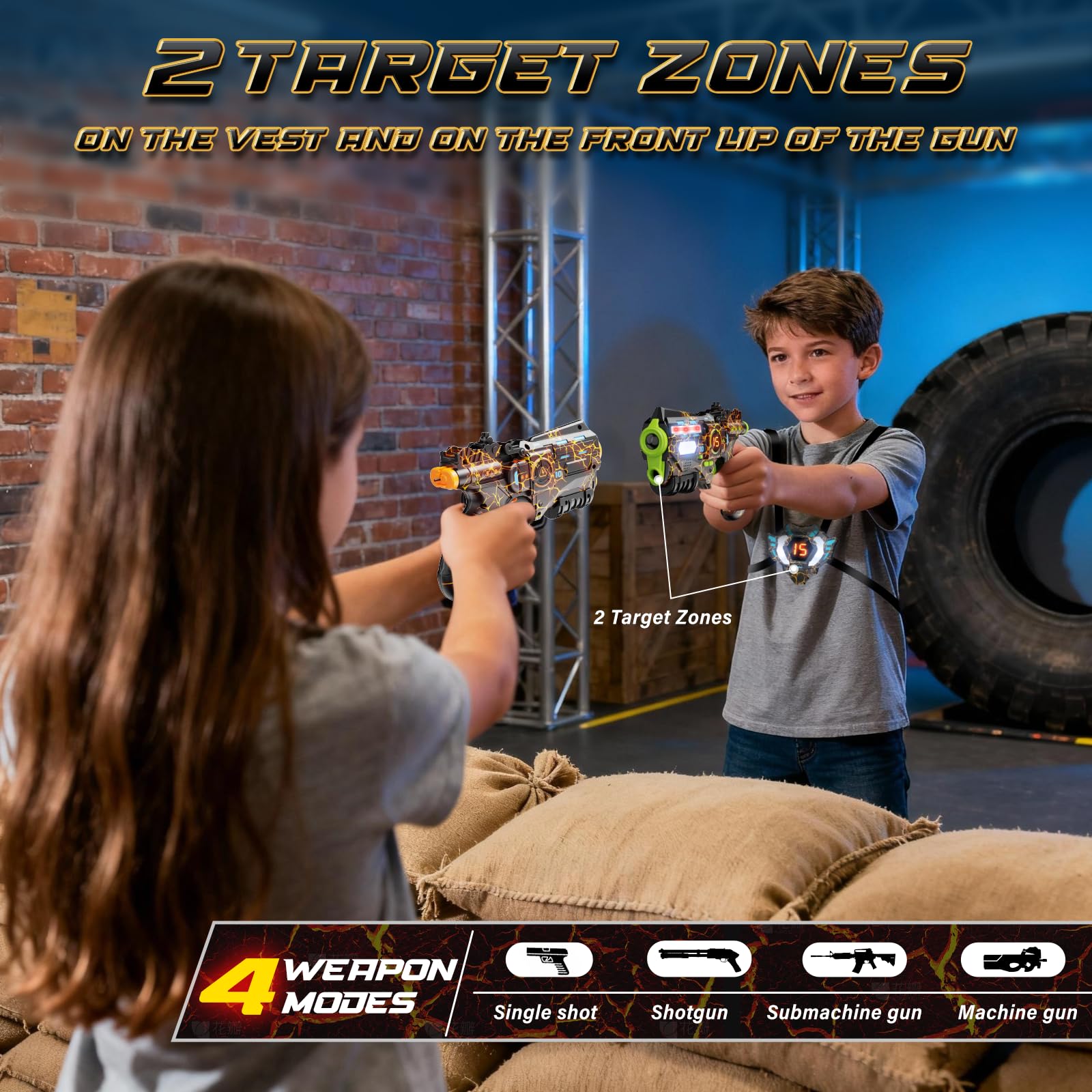 VATOS Wiederaufladbares Infrarot Laser Tag mit Projektor, 2 Spieler Spielzeug Pistole mit digitaler LED-Punktanzeige, 2.4GHz Echtzeit-Daten-SYNC, perfektes Familien-Aktivitätsspielzeug für Kinder