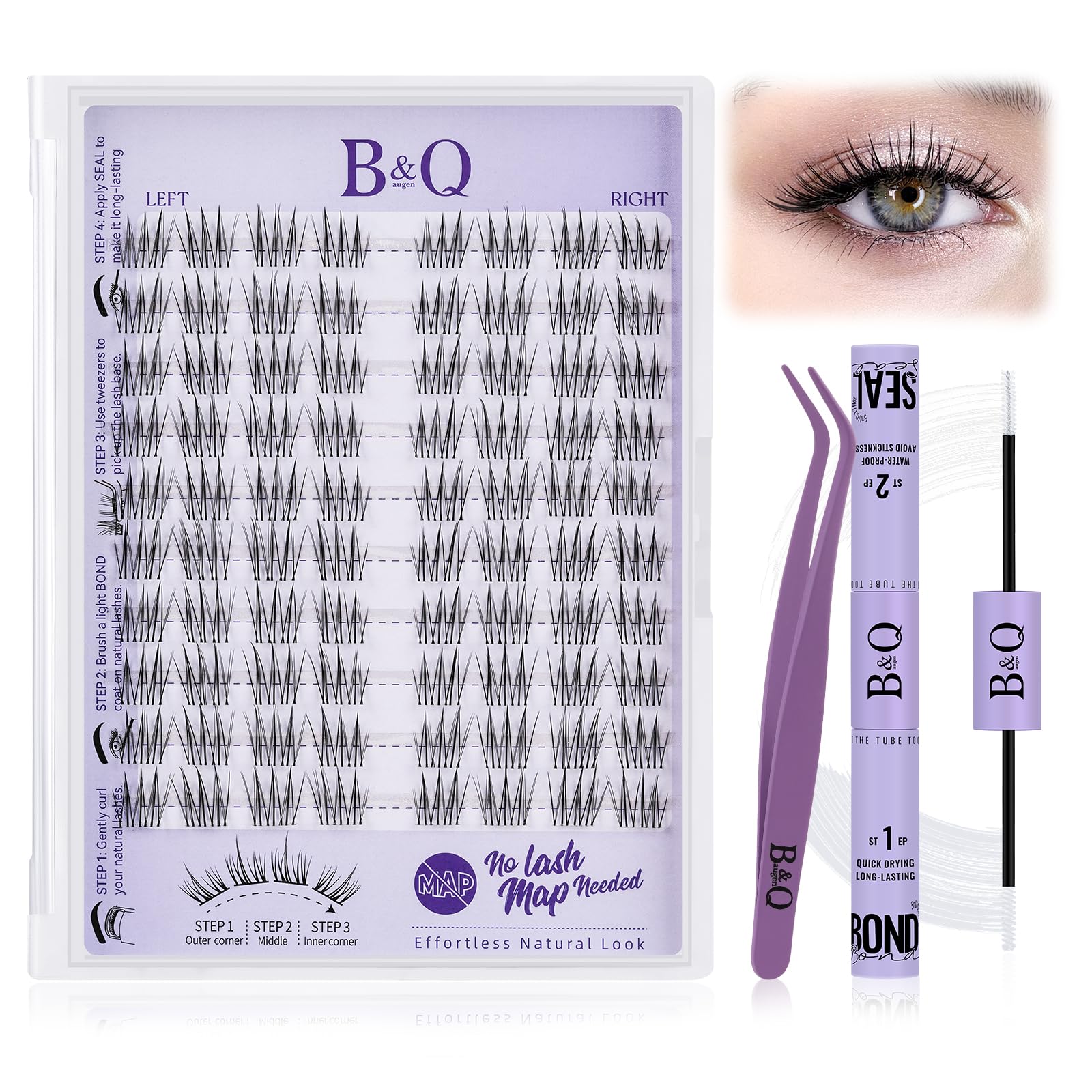 B&Q 10 Paar Natürliche Wimpern Wie Bei Wmipern Mit Unsichtbare Band Keine Lash Map Erforderlich! Wimpernverlängerungsset Mit Wimpernkleber Und Pinzette Für Neueinsteiger (idol)
