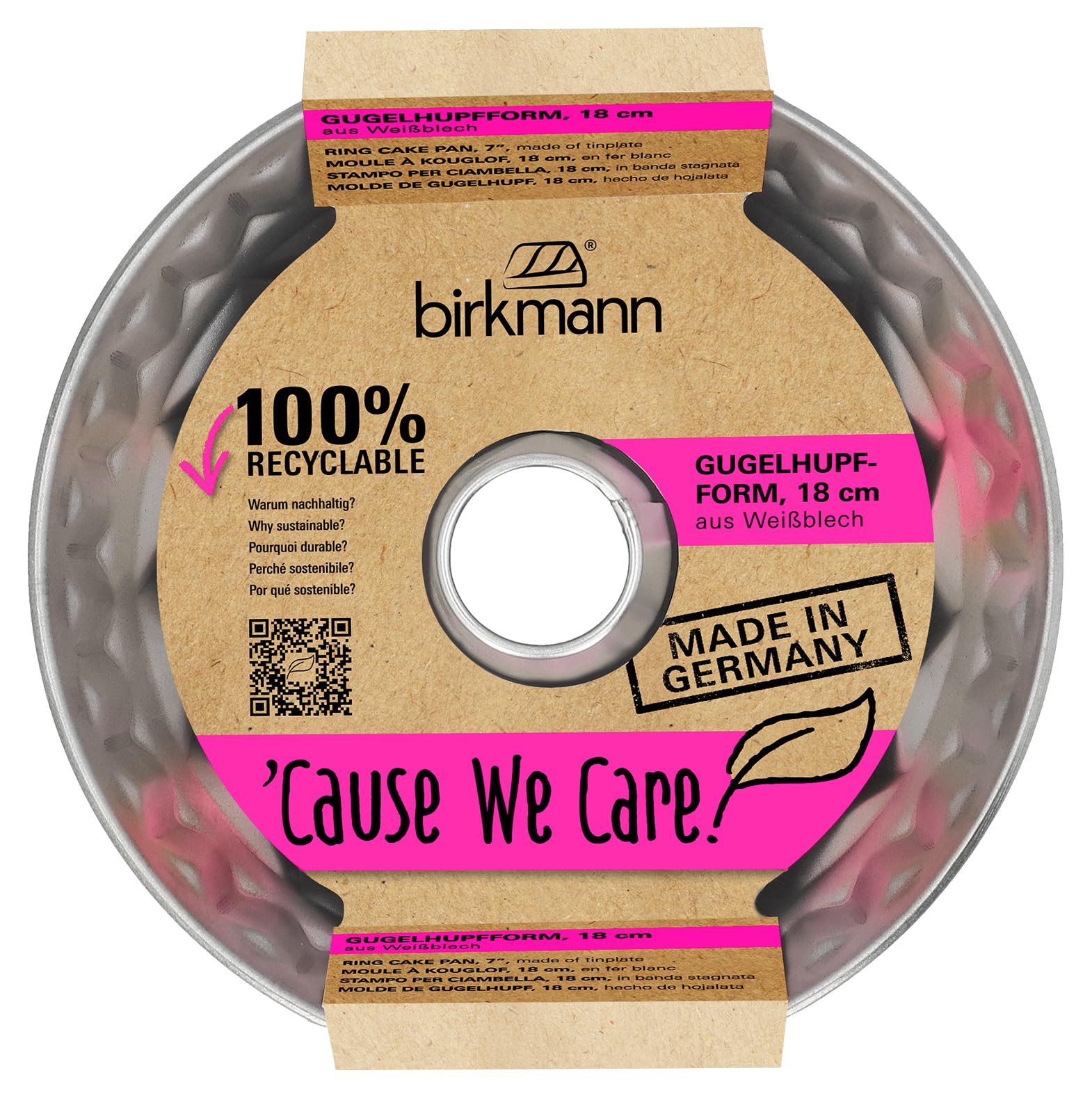 Birkmann, "Cause we care, Gugelhupf, Ø 18 cm, stampo rotondo in latta sostenibile, senza PFOA e PFOS, 88908