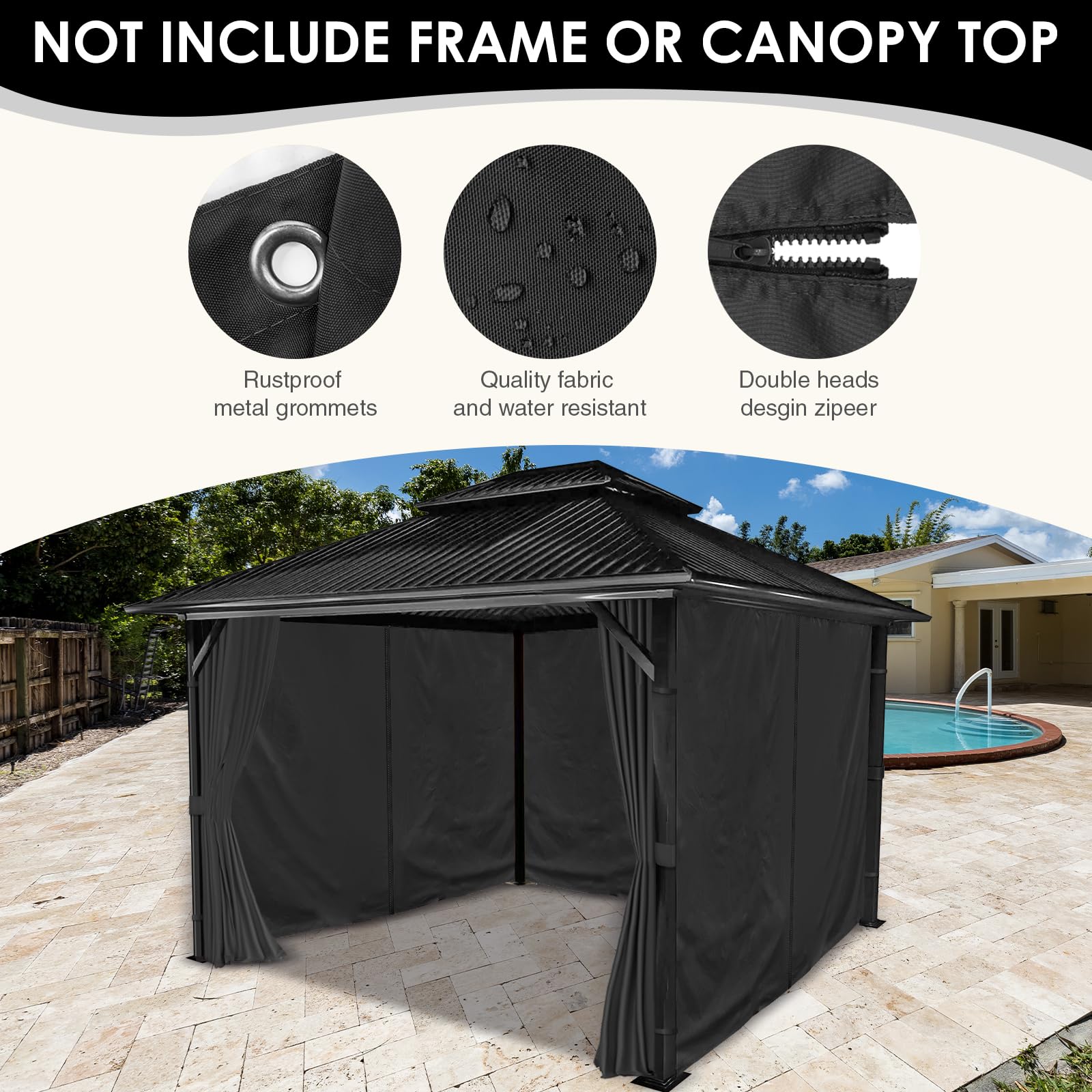 Inmeilifus 4 Seitenteile Pavillon 3x3m Wasserdicht Seitenwände UV Schutz (Schwarz)