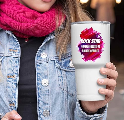 Miniatura 8 de Police Officer's Rock Star Gift, for Dad's Holiday - Soul Of a Cop, Body Of a Rock Star on 12 Oz White Stainless Steel Wine Tumbler