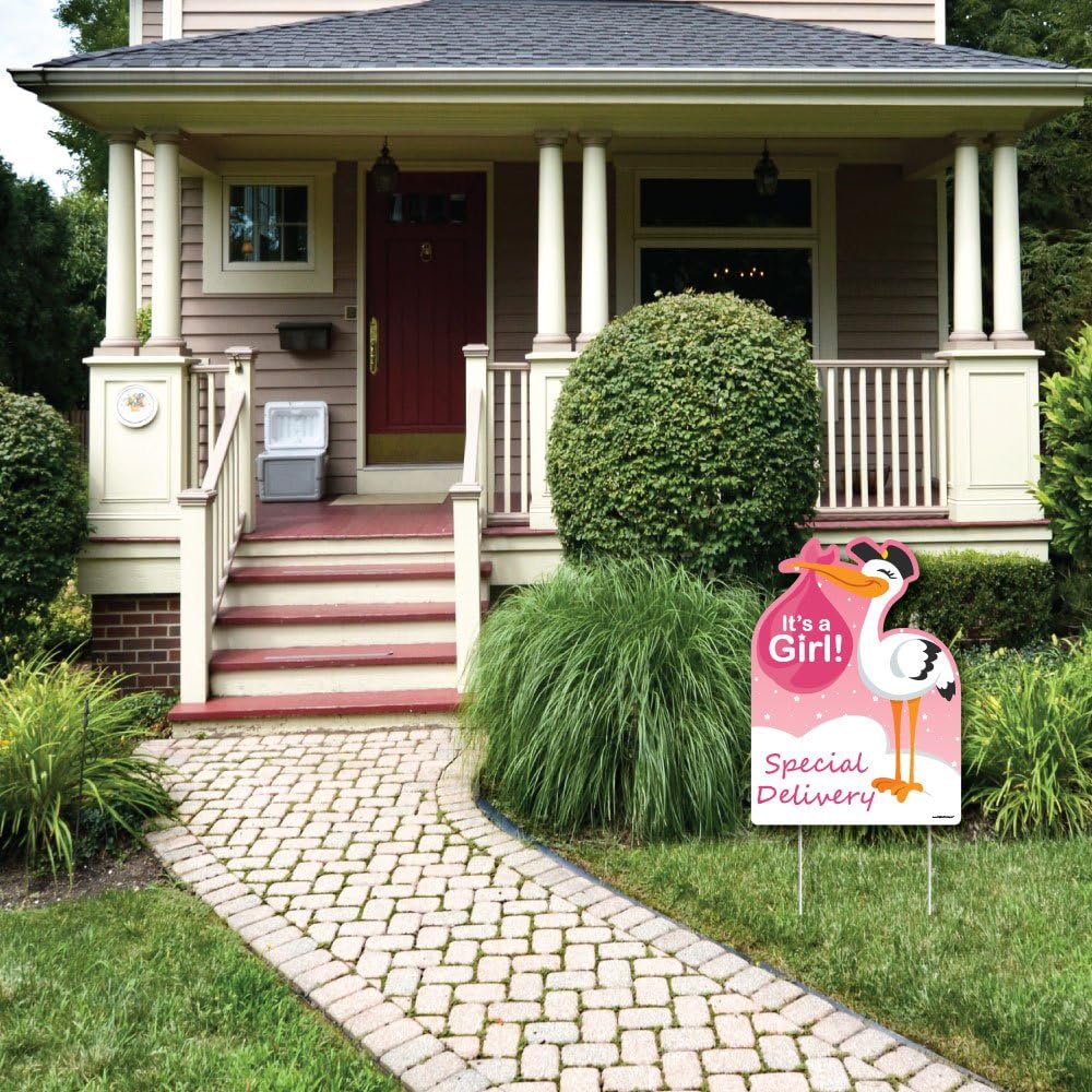 Big Dot of Happiness Girl Special Delivery - Baby Shower Decorations - Pink It's A Girl Stork Baby Announcement & Welcome Yard Sign