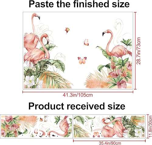 Miniatura 2 de RW-C328 Calcomanías de pared de flamenco rosa, plantas verdes tropicales, flores, calcomanías de pared para bricolaje, flamenco, floral, mariposa,