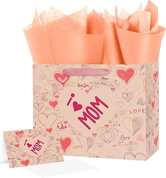 Lyforpyton 15.7" Large Mothers Gift Bag with Tissue Paper and Card for Mom, Stepmother, Grandma, Suitable for Mothers Day