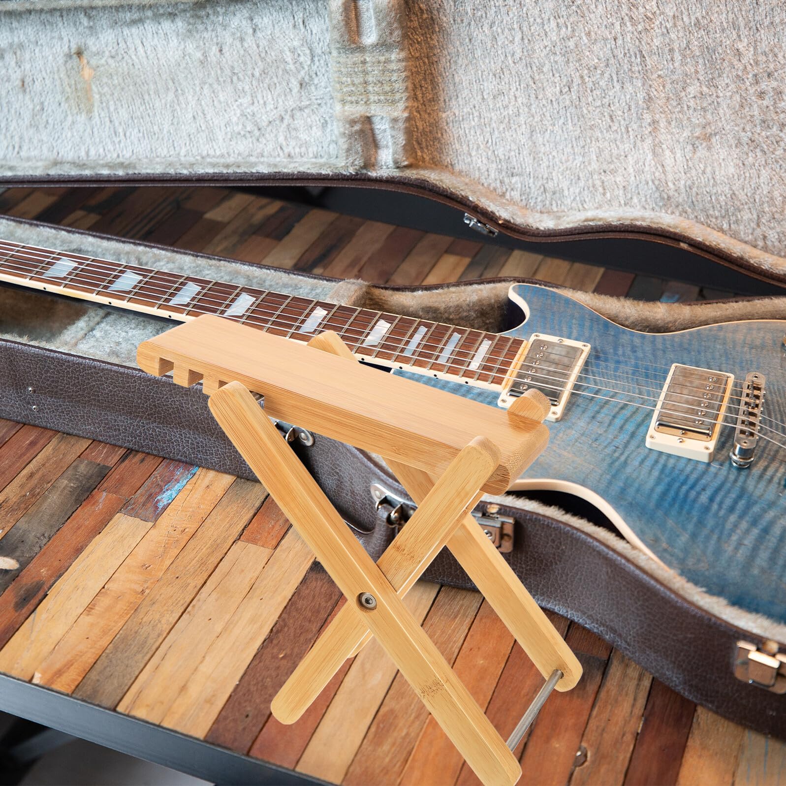 Baluue Bambus Fußstütze Verstellbar Rutschfestes Gitarren Fußbrett Klappbar Ergonomisch für Gitarre Üben Instrumentenzubehör