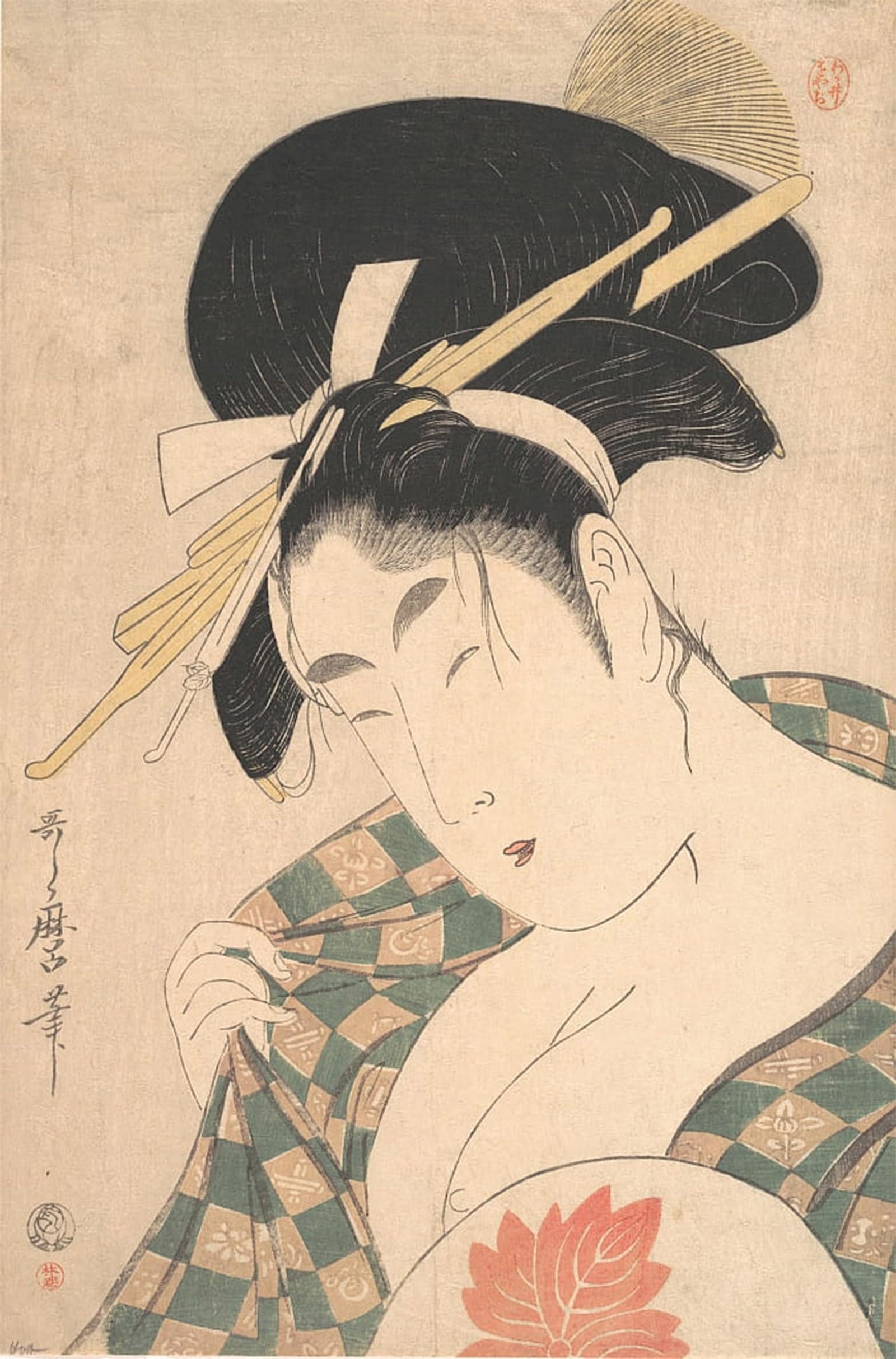SERENDIPITP Retro Picture Poster Wall Art Pictures Painting the Courtesan Hanao Gi of the Giya House by Kitagawa Utamaro Wall Art Canvas Print for Wall Decor 60x90cm