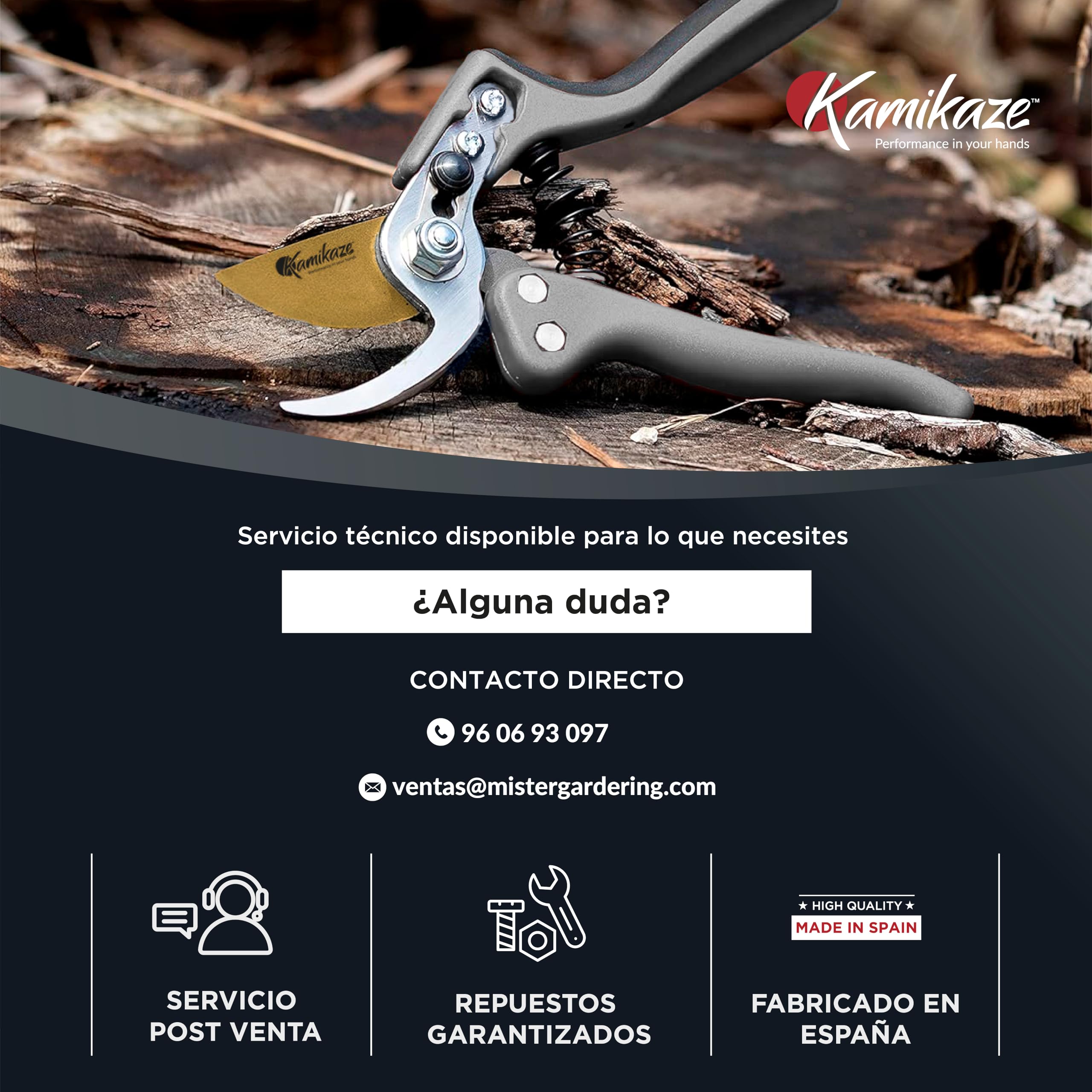 Kamikaze Tijeras Podar Profesional KM1-M Force.20mm Ø. Hoja Teflonada y Acero Templado SK-5.Tijeras Jardinería. Mango ergonómico efecto palanca.Sistema Bypass.Corte Preciso para Jardinería