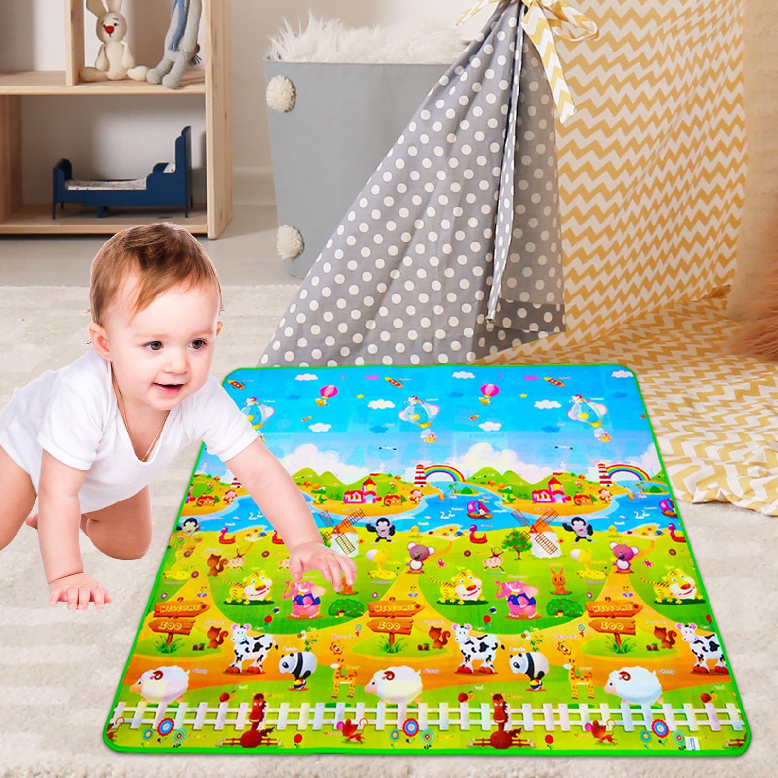 Tappeto Gioco Bambini, 200x180 cm Tappetino da gioco in schiuma, tappeto da gioco morbido per bambini piccoli, grande tappeto imbottito