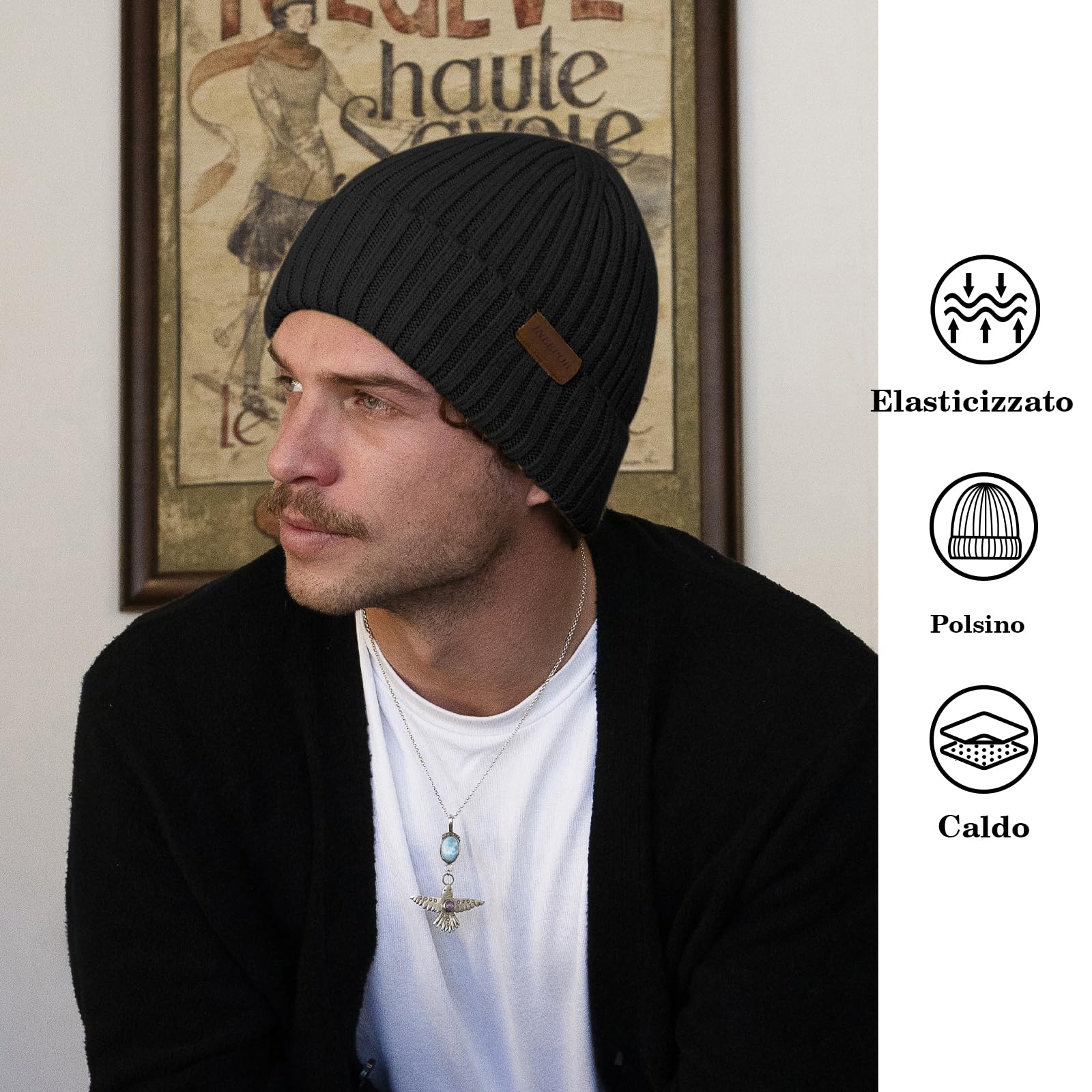 ineepor Cappello Invernale Uomo Donna Lana Merino Beanie Hat Berretto a Maglia Unisex Corto Chapeau Caldo Elegante Morbido Pile Fodera
