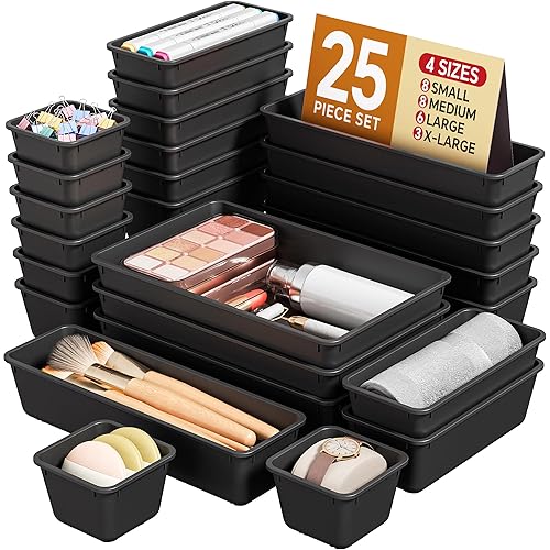 KEMETHY 25 PCS Plastic Drawer Organizers Set, 4 Sizes Vanity