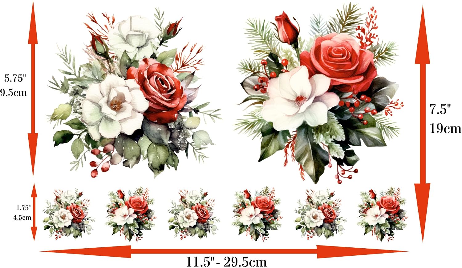 Christmas Bouquet Rice Papers, 8 x 11.5 inch (A4) - 4 Pages | 32 Pieces | 8 Unique Designs | Versatile Decoupage Designs for Art Projects & Crafting by CRAFT KREATIVELY