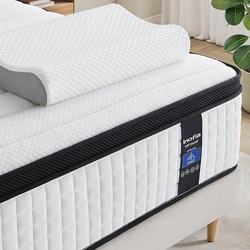 Inofia 12 Inch Twin XL Mattress in A Box, Memory Foam Ergonomic Pillow Included, Medium Firm Feels, Low Motion Transfer, Full Body Support and Release for All Sleeper