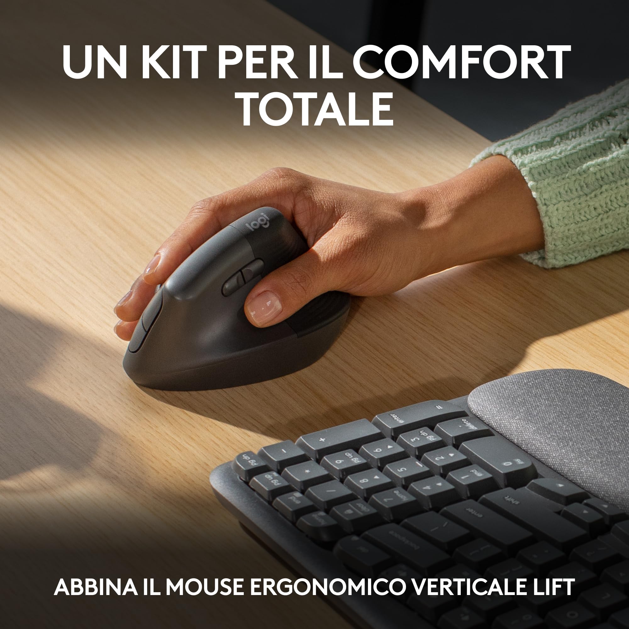 Logitech Wave Keys tastiera wireless ergonomica con supporto per i polsi imbottito, digitazione comoda, Easy-Switch, Bluetooth, Logi Bolt,compatibile con più sistemi operativi, Windows/Mac - Grafite
